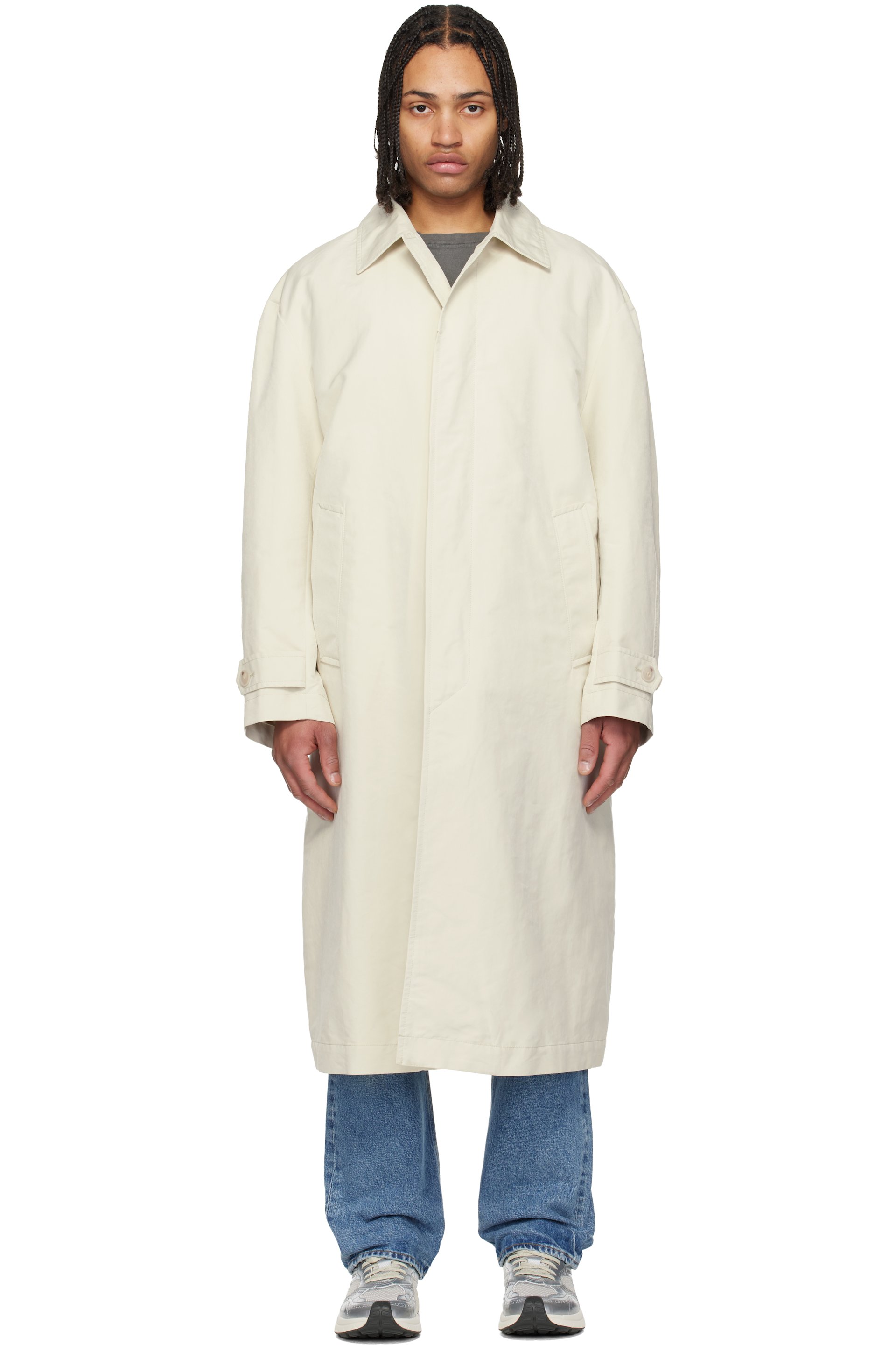 BOSS - Off-White Water-Repellent Concealed Closure Coat