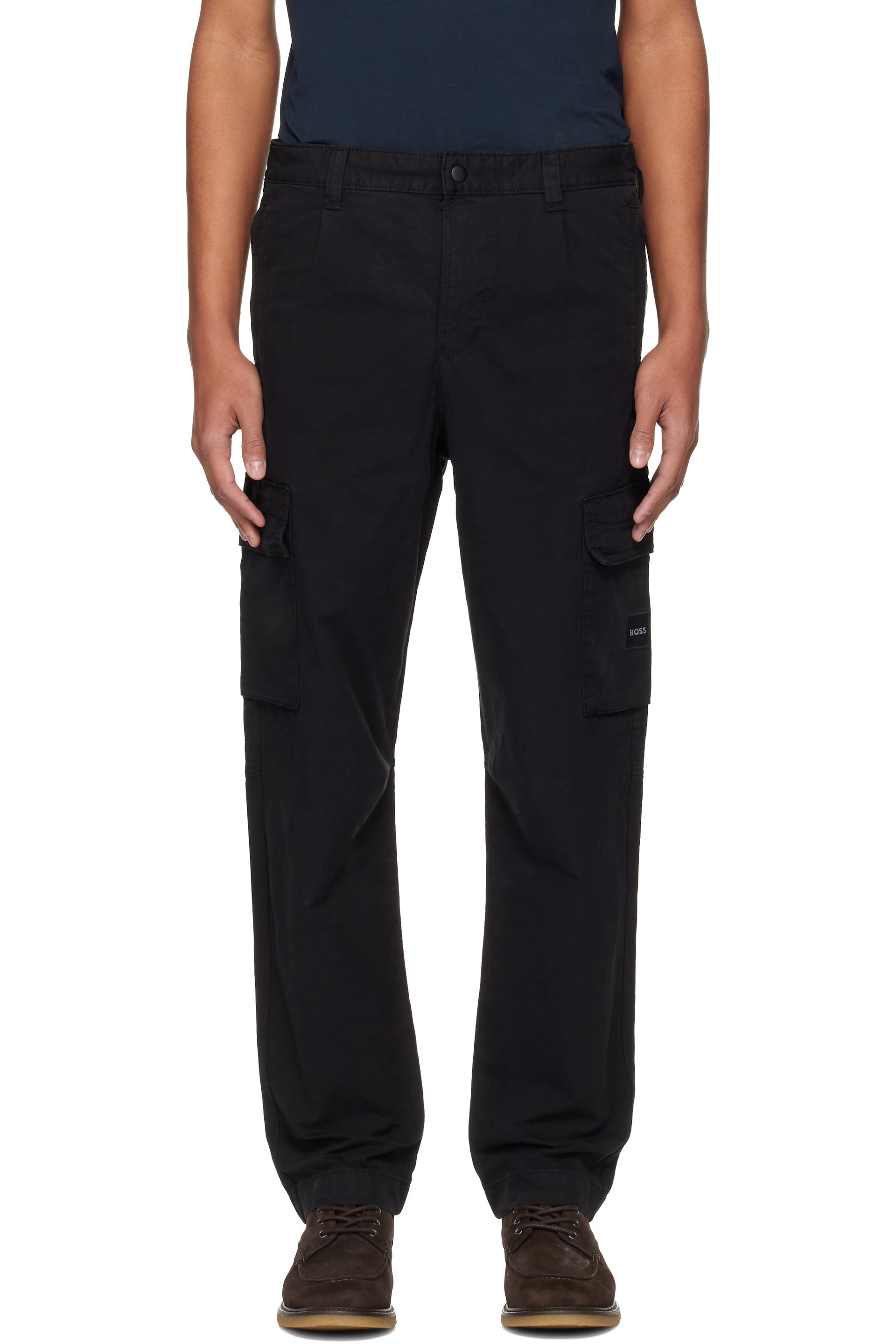 Boss - Pantalon cargo noir en coton