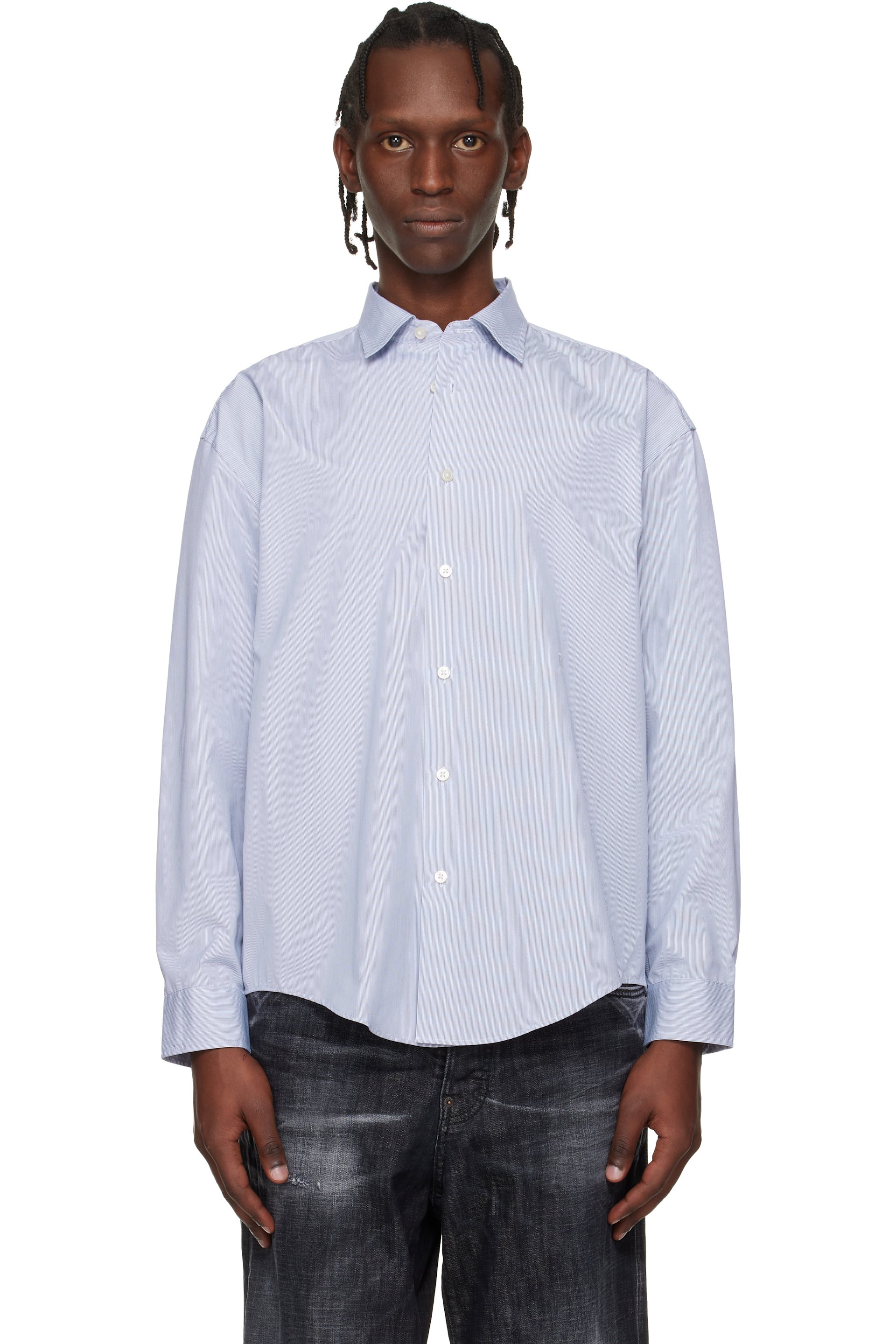 BOSS - Navy Striped Relaxed-Fit Shirt