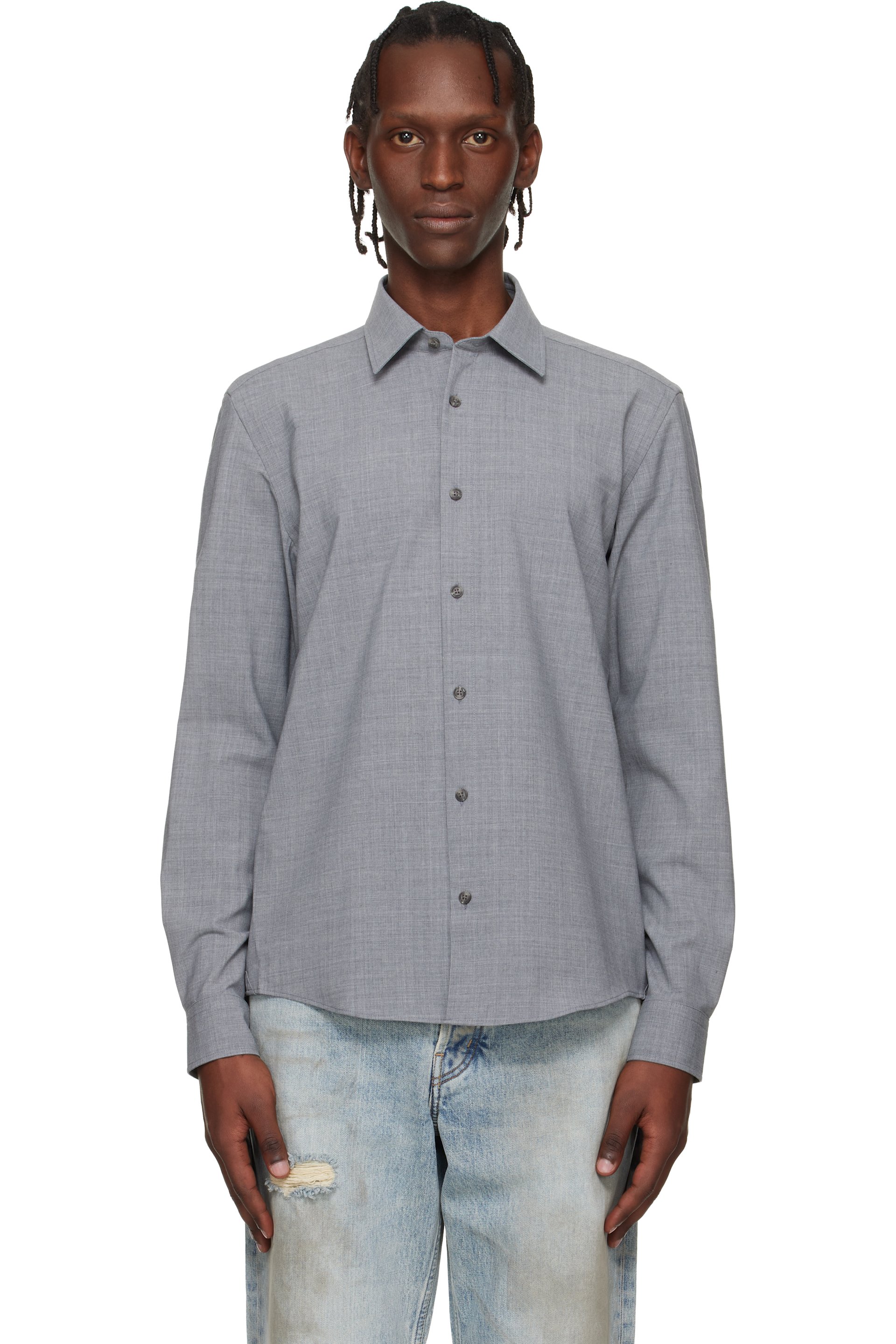 BOSS - Gray Virgin Wool Shirt