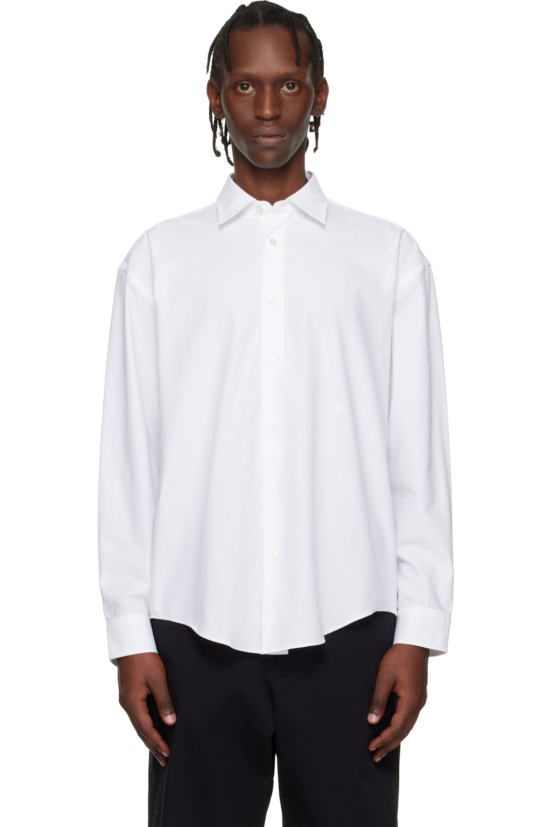 BOSS - White Embroidered-Logo Shirt