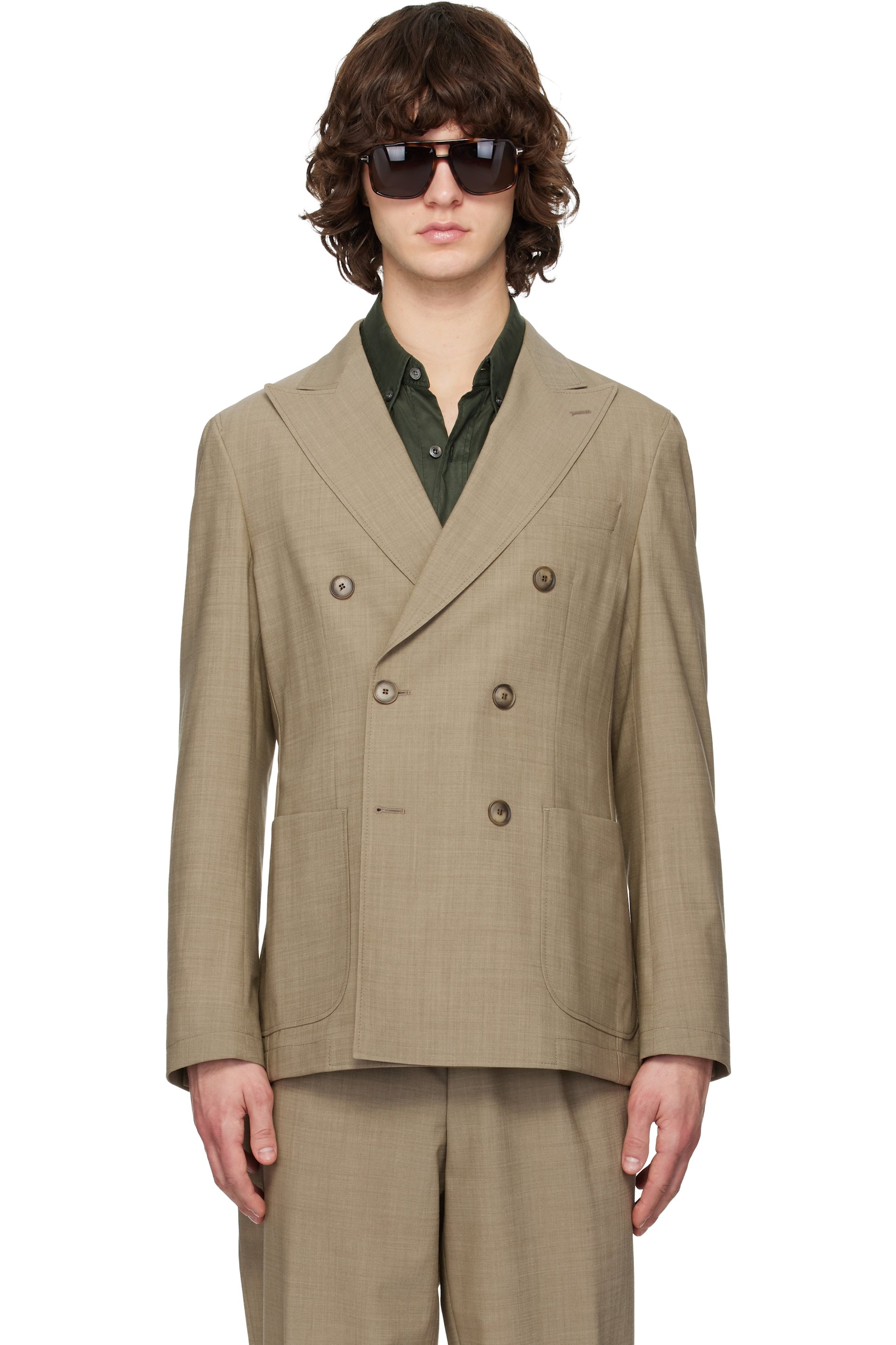 Boss - Veston beige à double boutonnage