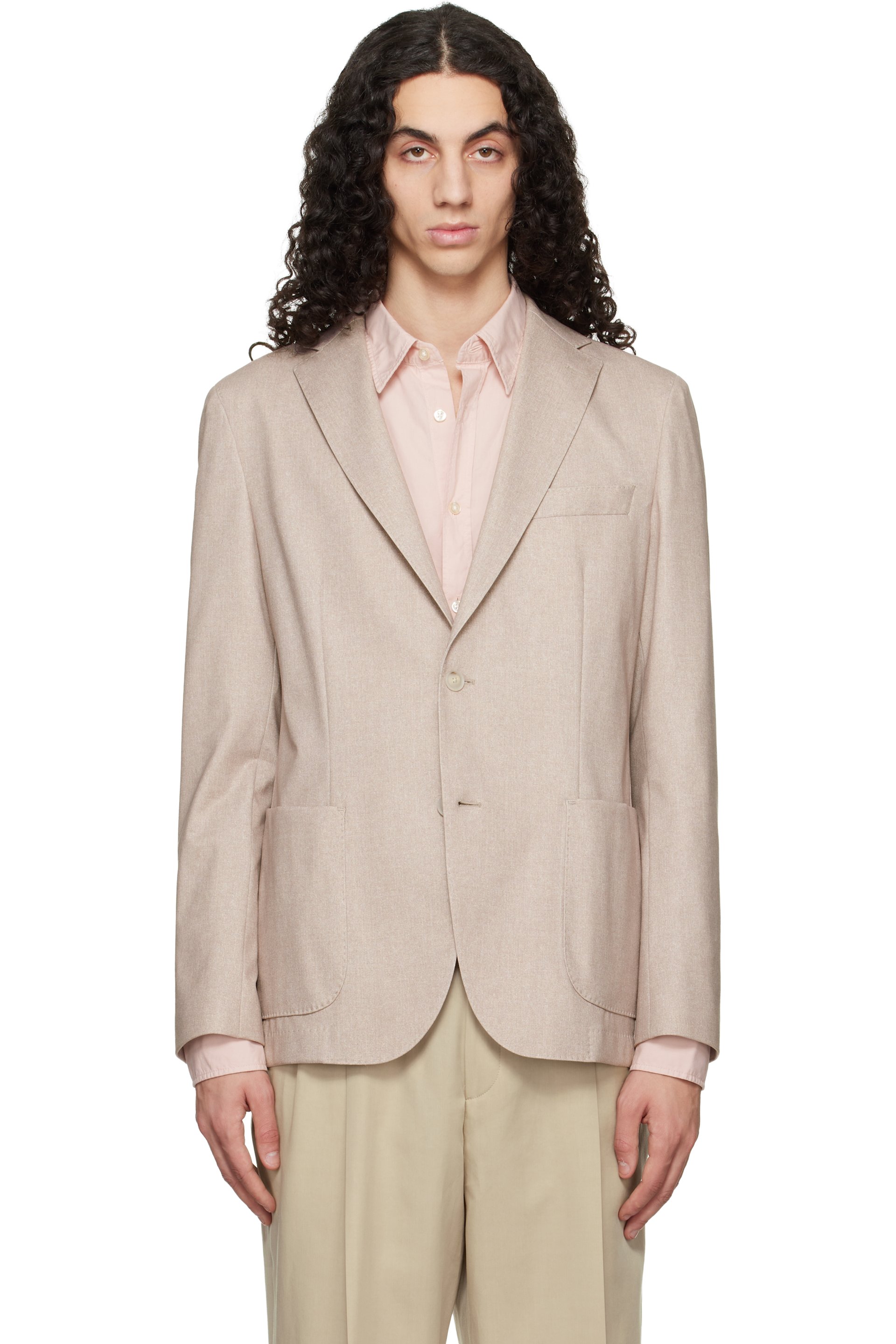 BOSS - Beige Slim-Fit Cotton-Blend Blazer