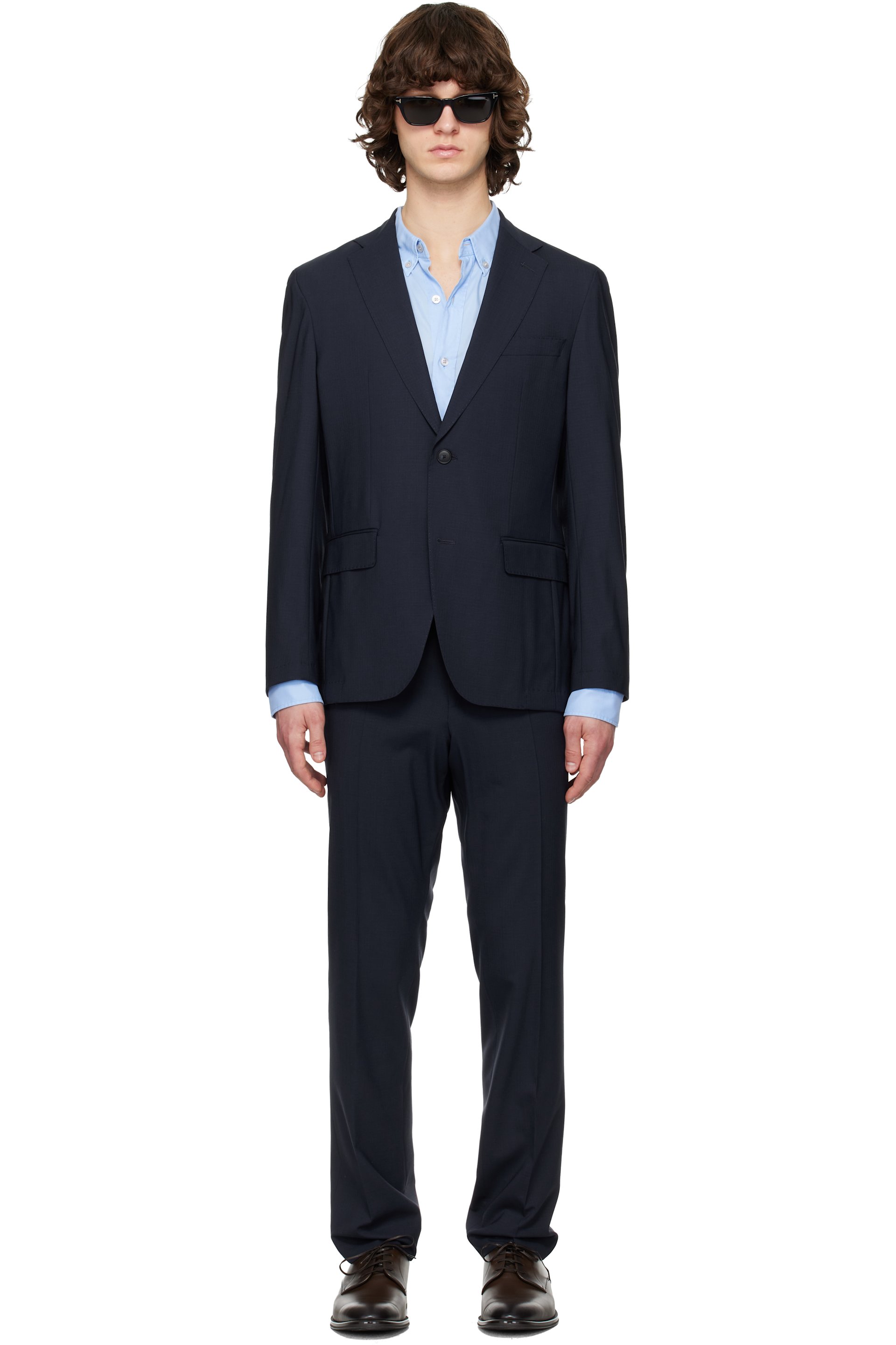 Boss - Complet bleu marine en tissu antidéchirures de laine