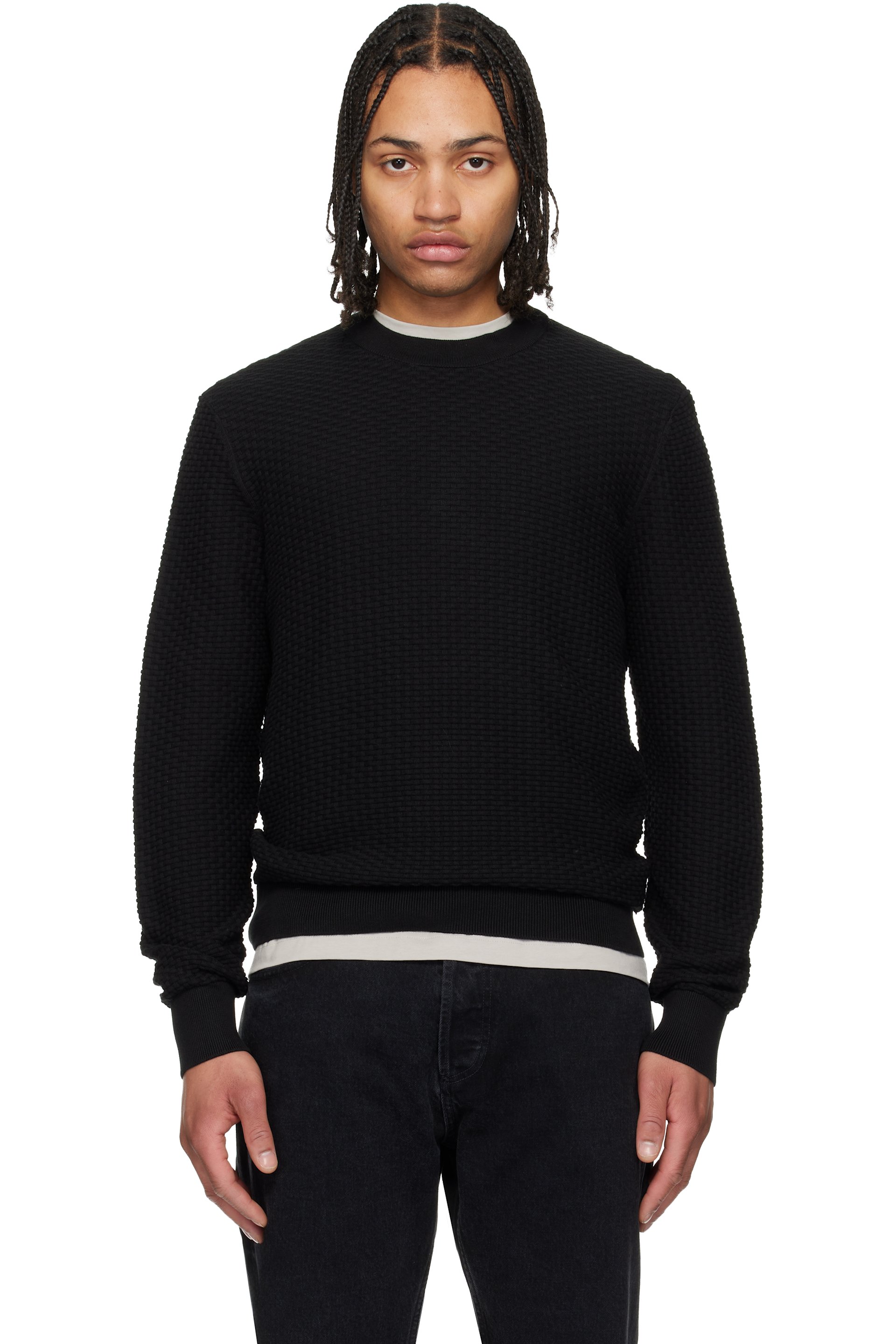 Boss - Pull noir en tricot texturé de coton