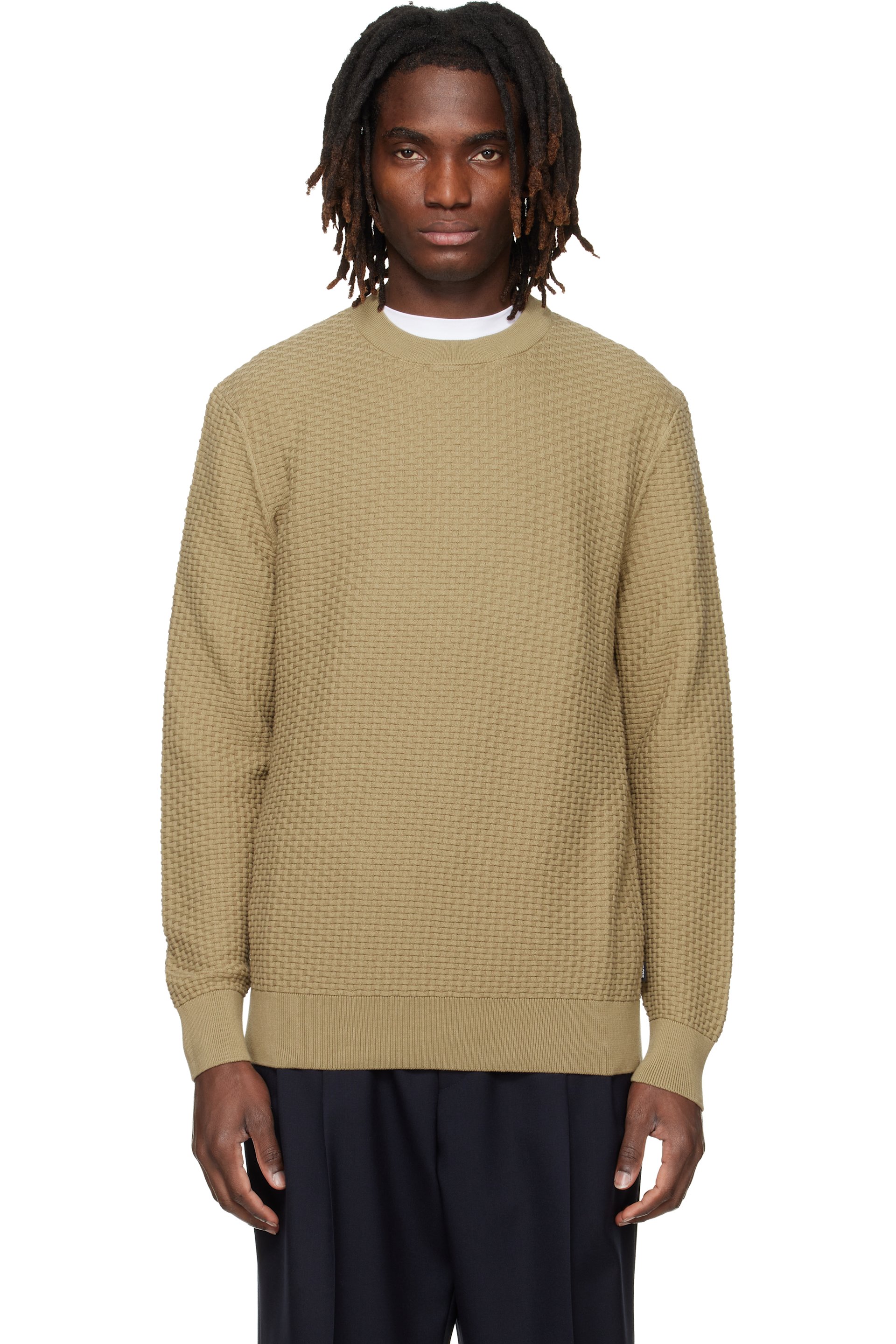 BOSS - Beige Cotton Knitted Structure Sweater