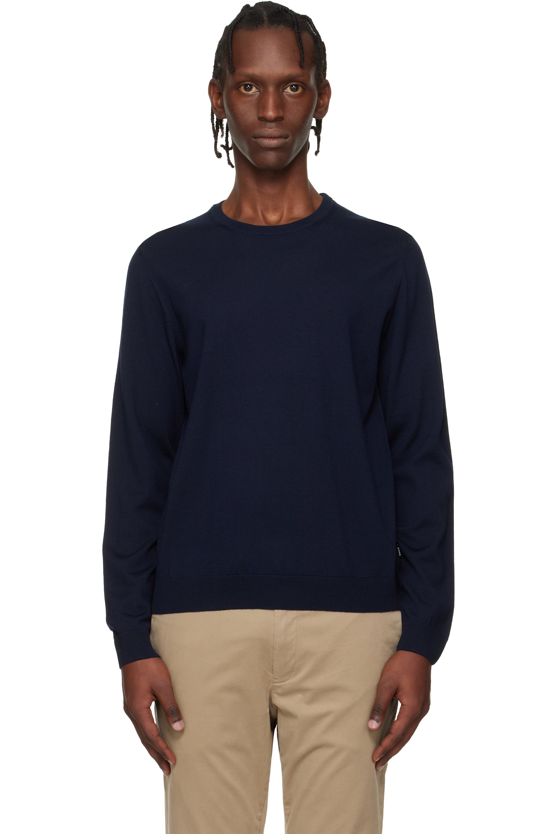 Boss - Pull ajusté bleu marine en laine