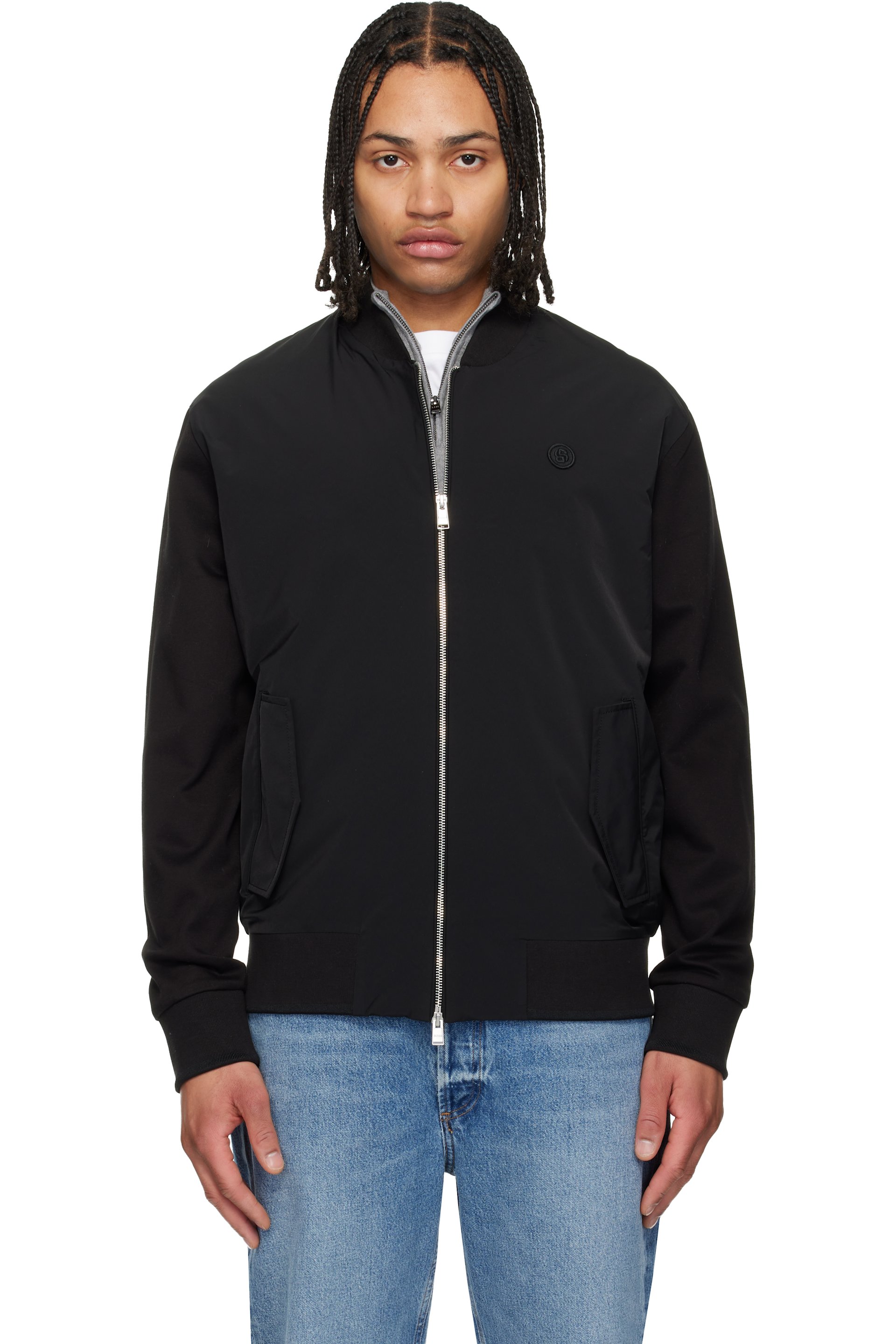Boss - Blouson noir en coton mercerisé à glissière