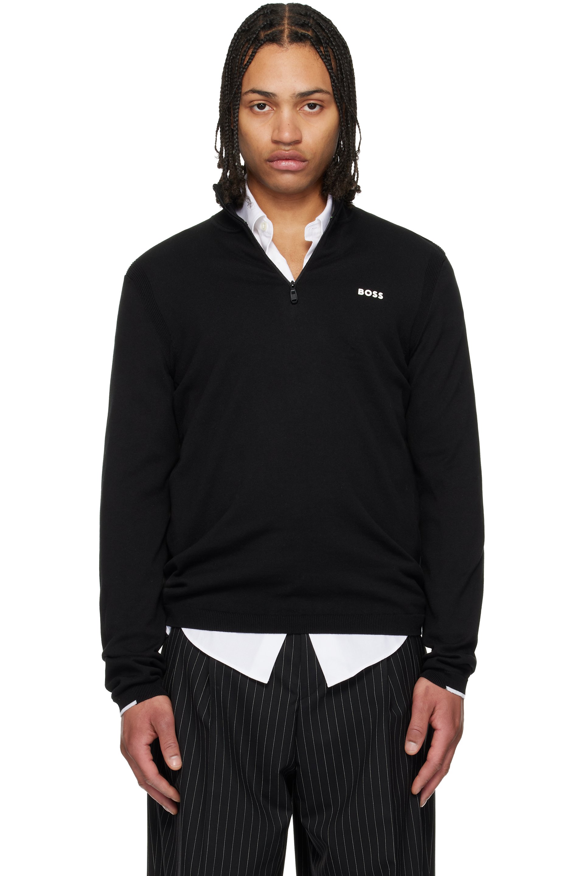 Boss - Blouson de survêtement noir en coton à demi-glissière