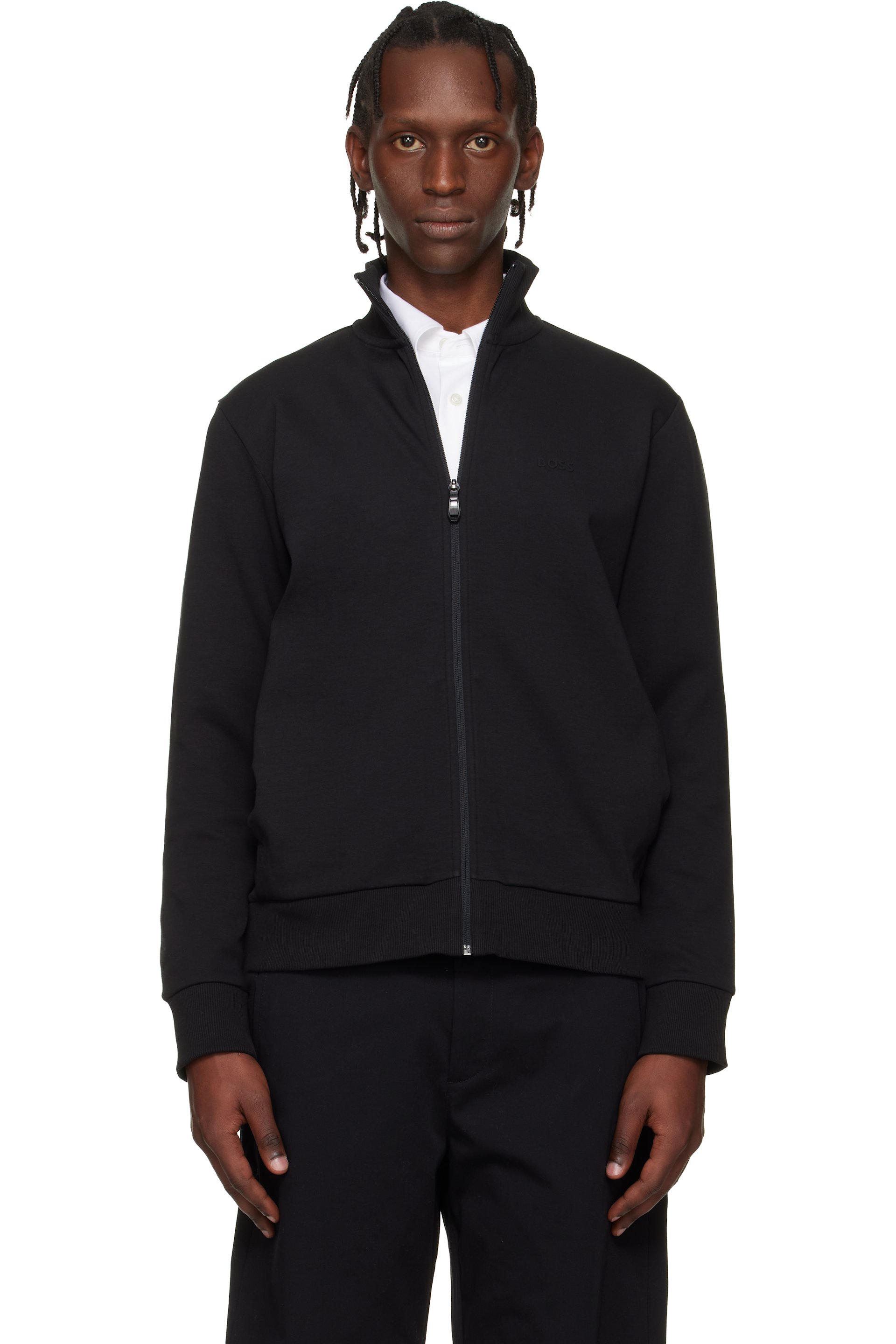 Boss - Pull molletonné noir à glissière