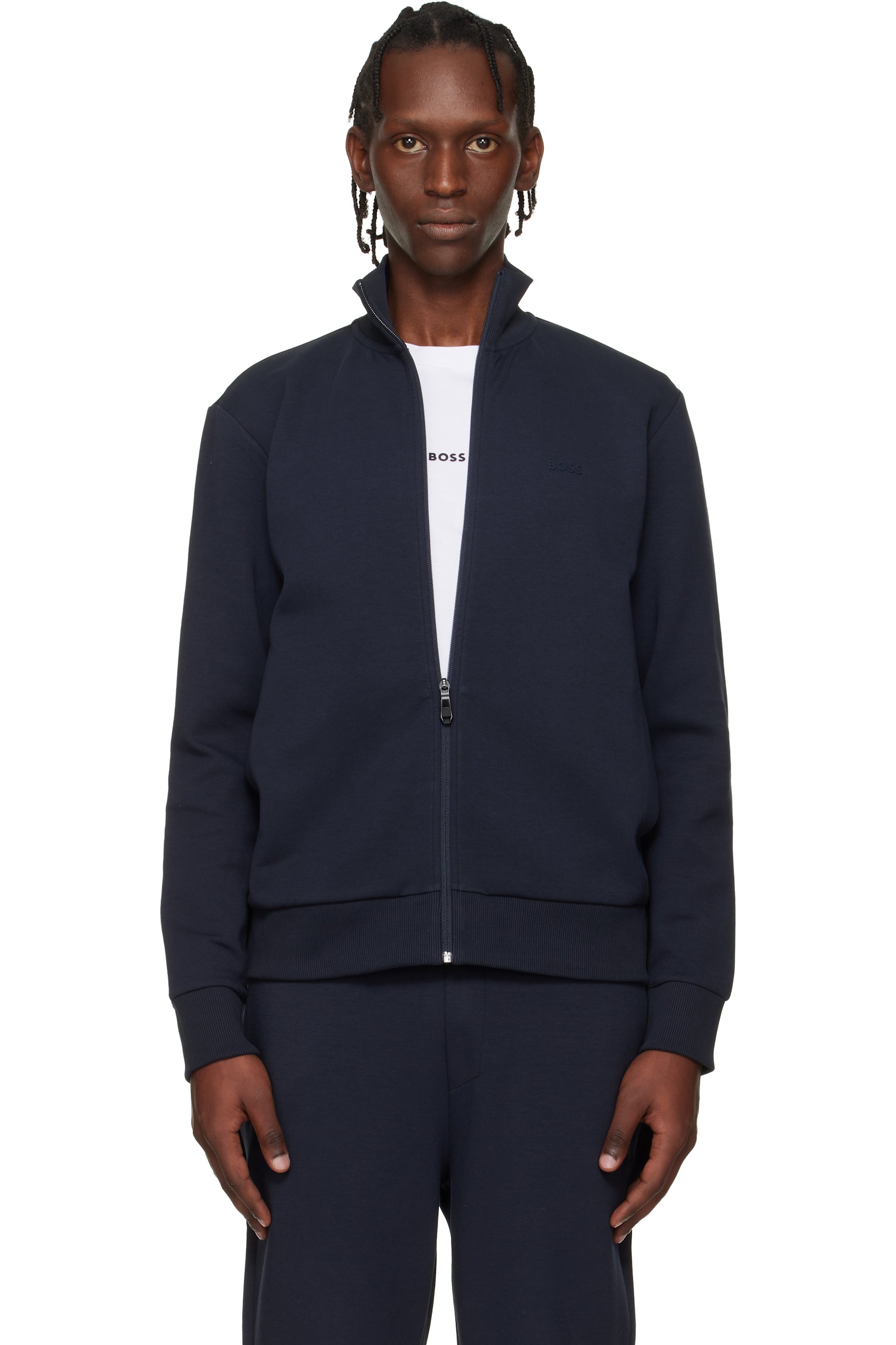 Boss - Pull molletonné bleu marine à glissière