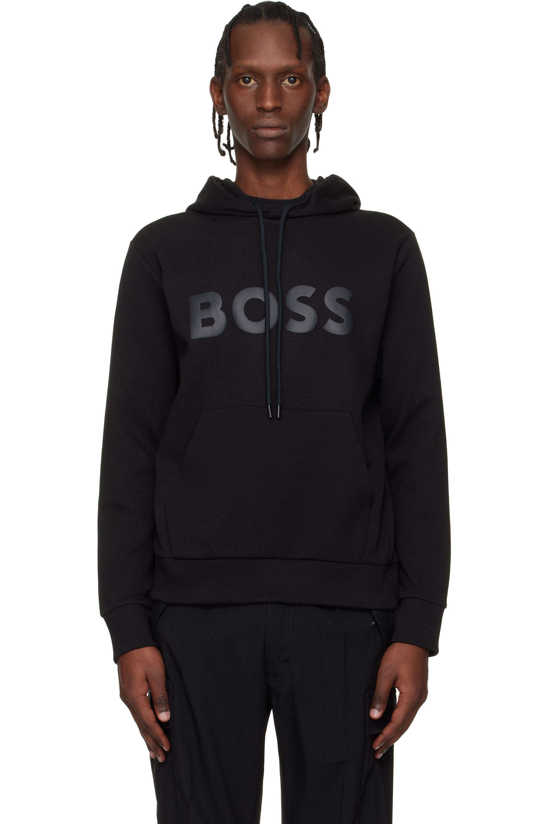 Boss - Pull à capuche noir à logo imprimé