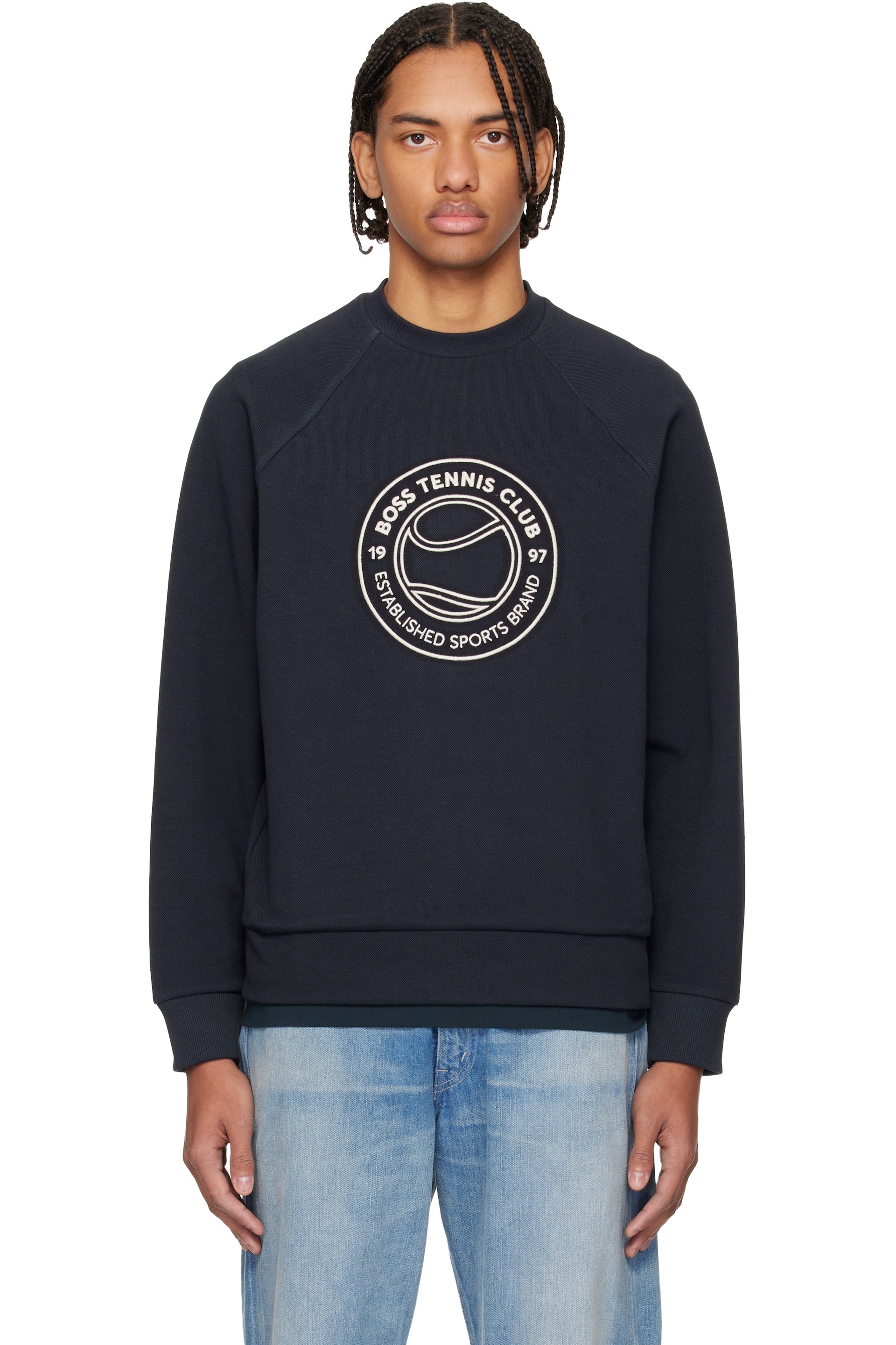Boss - Pull molletonné bleu marine à logo brodé
