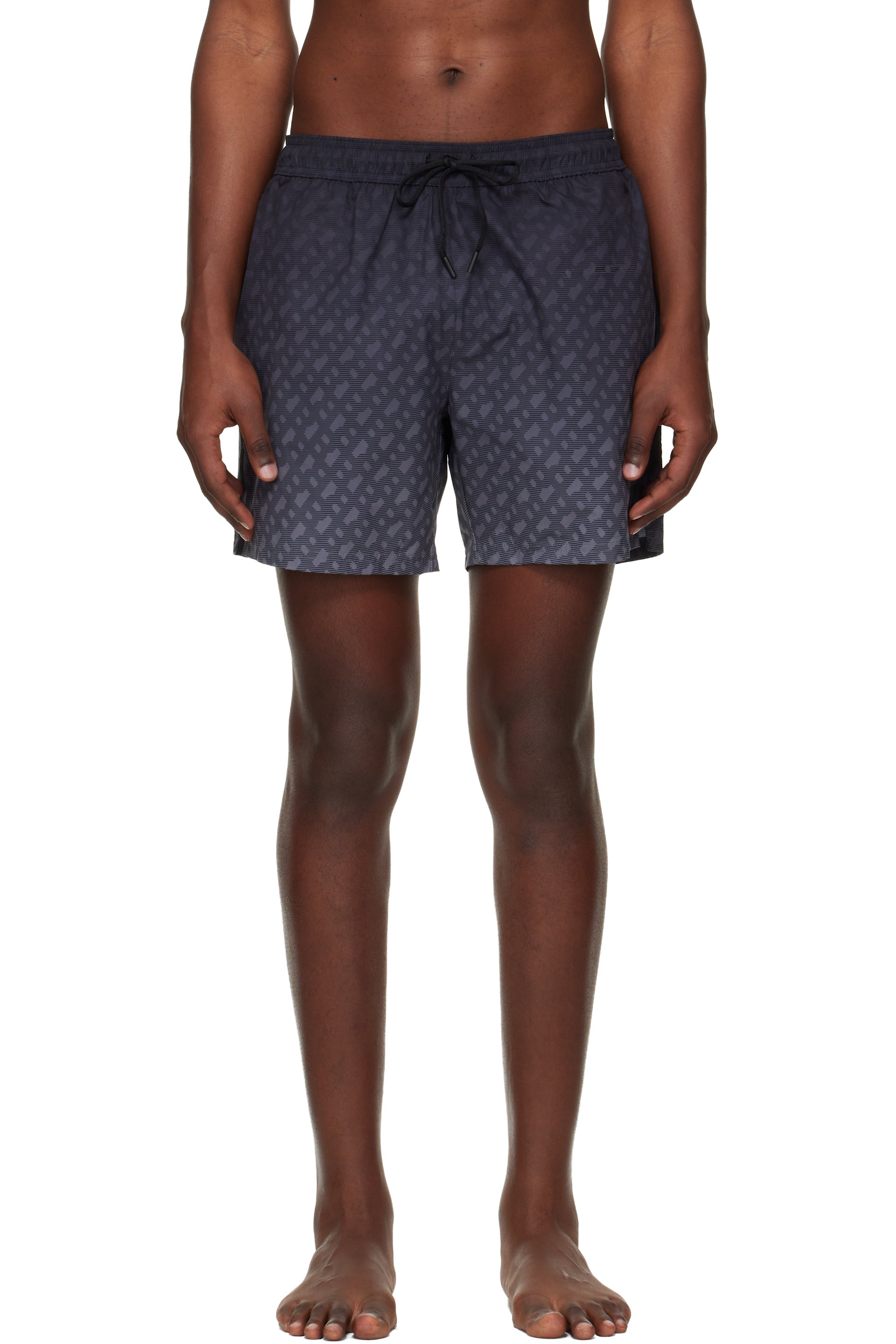 BOSS - Gray Logo-Badge Swim Shorts