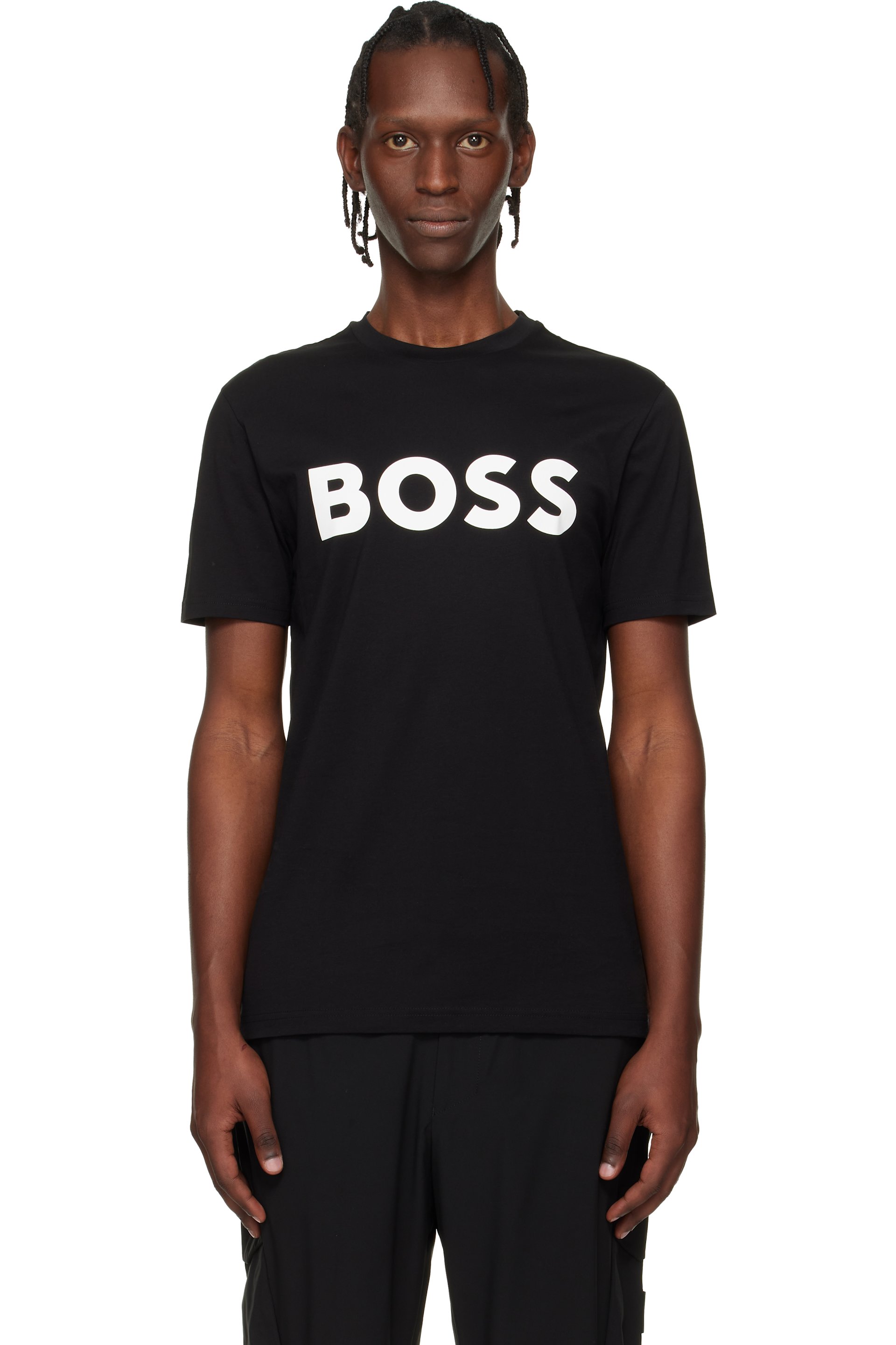 BOSS - Black Large Logo Print Cotton-Jersey T-shirt