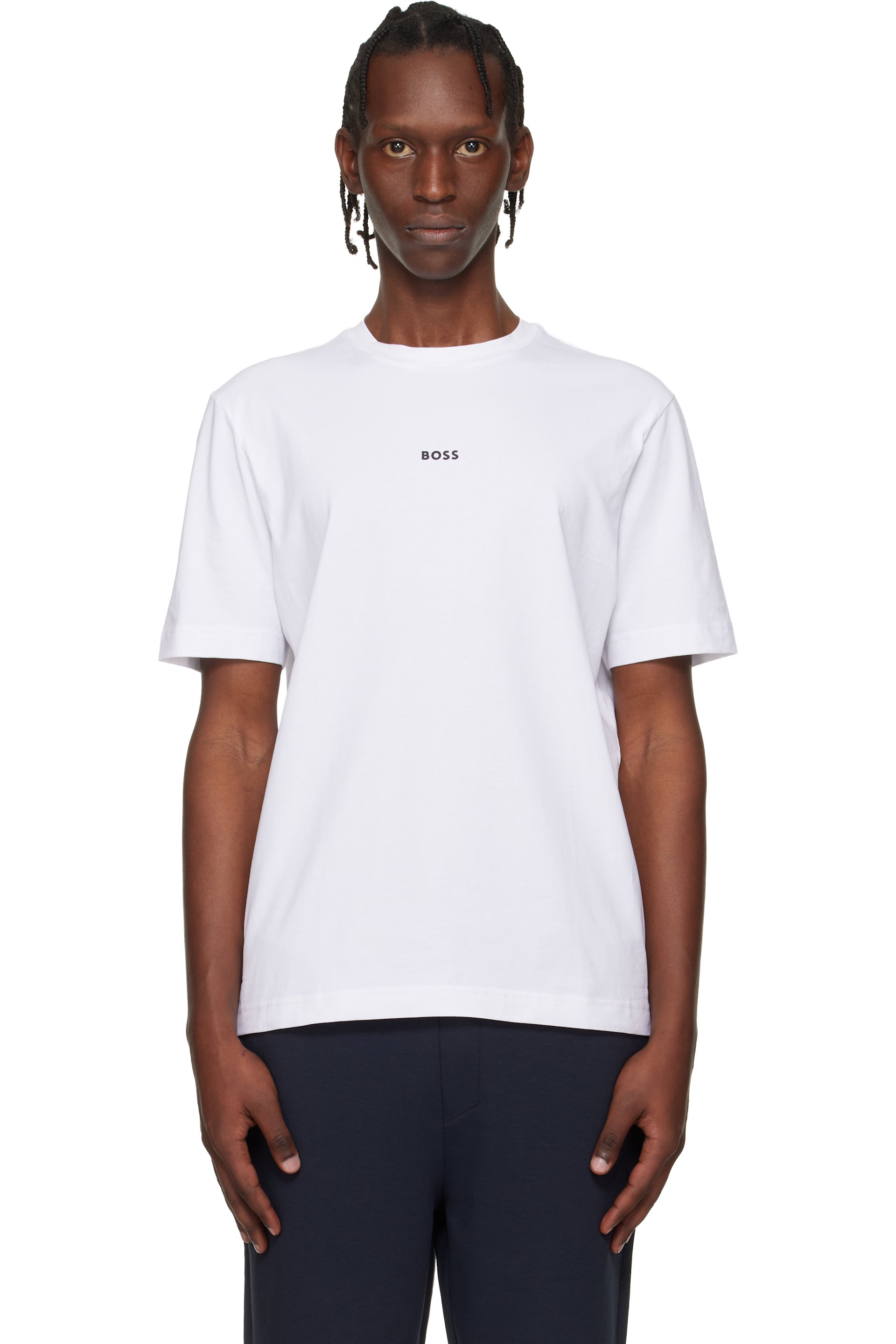 BOSS - White Contrast Logo Stretch-Cotton T-shirt