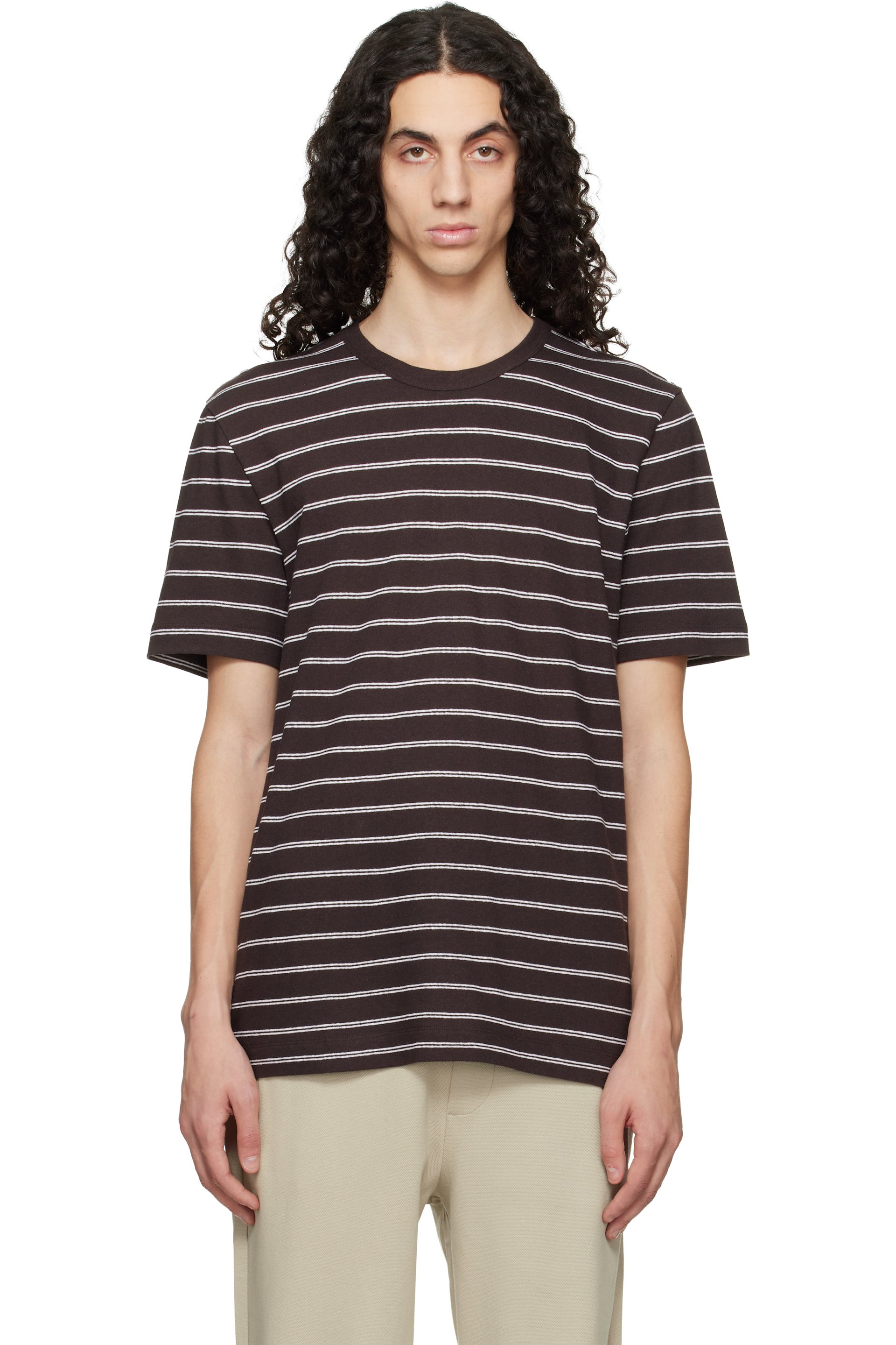 BOSS - Brown Cotton-Linen Regular Fit T-shirt