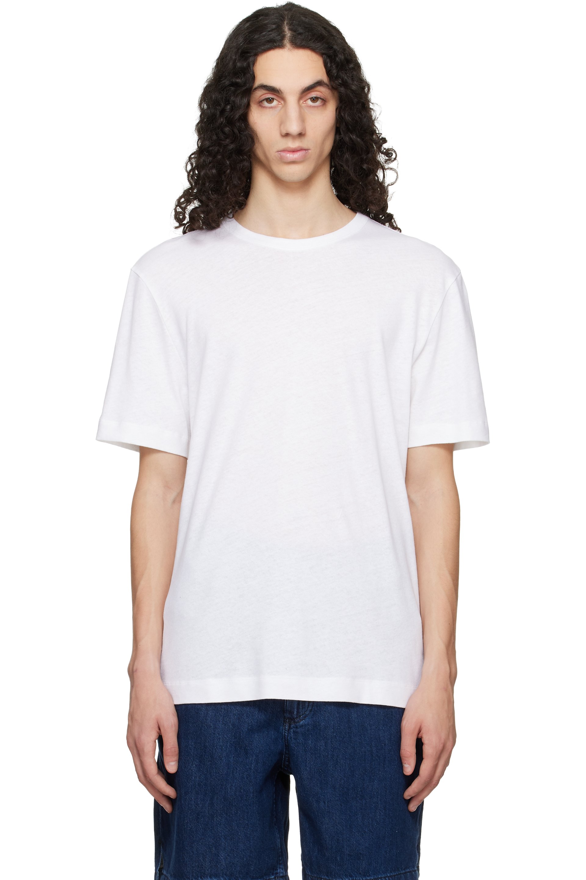 BOSS - White Cotton-Linen Regular Fit T-shirt