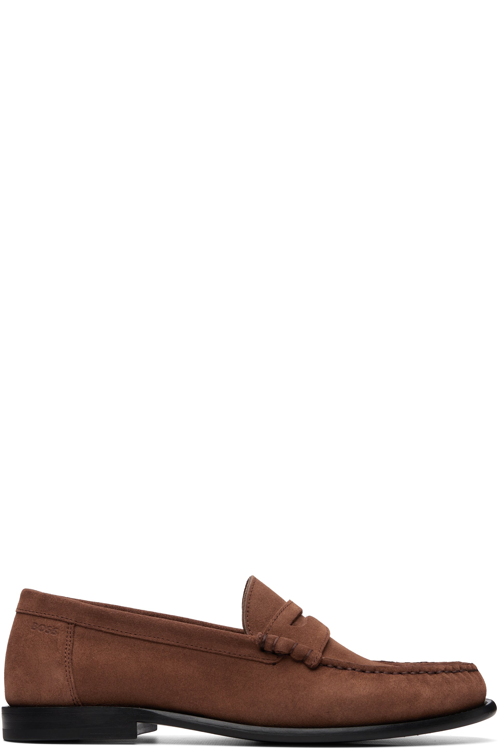 BOSS - Brown Penny-Trim Suede Loafers
