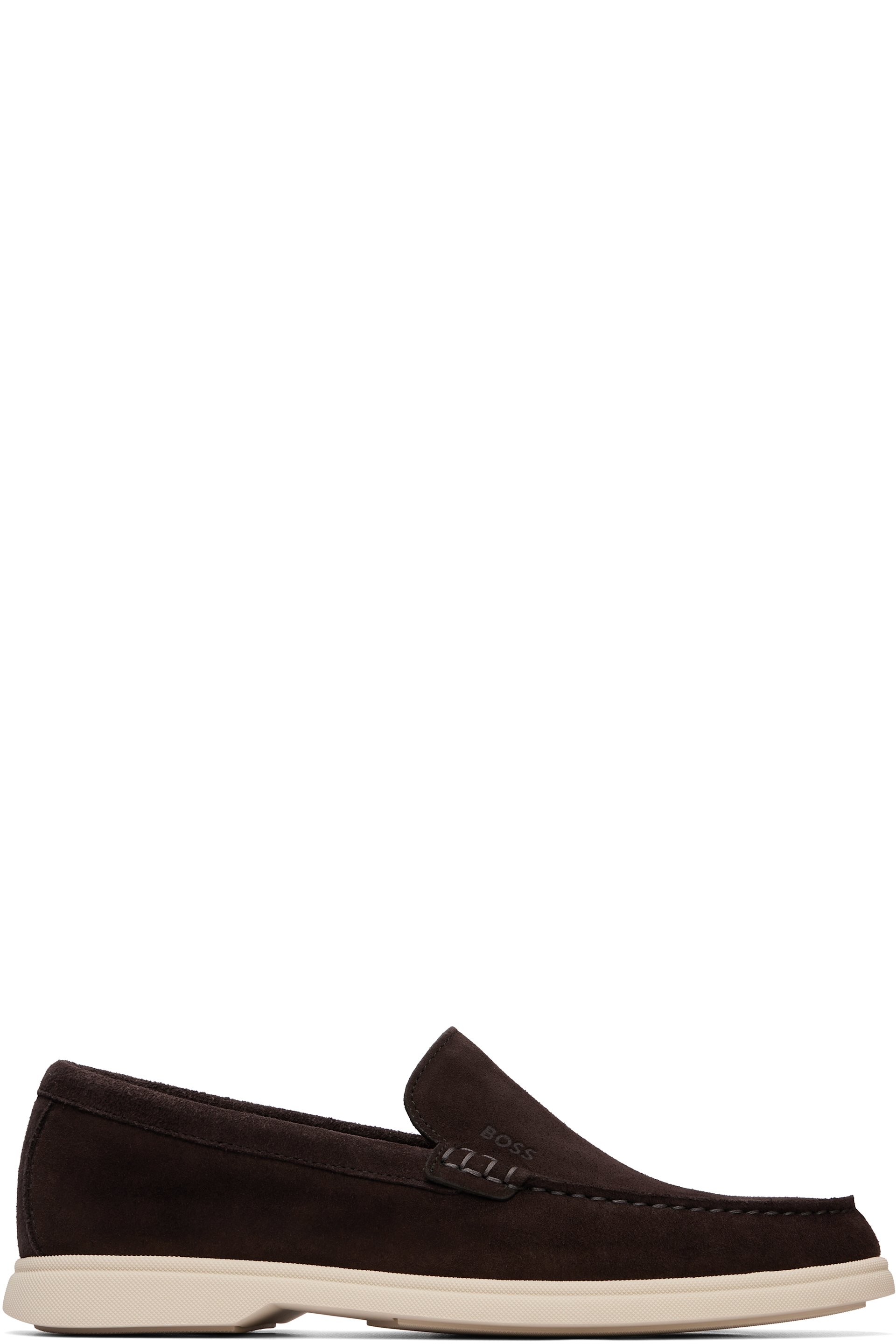 BOSS - Brown Embossed Logo Suede Loafers