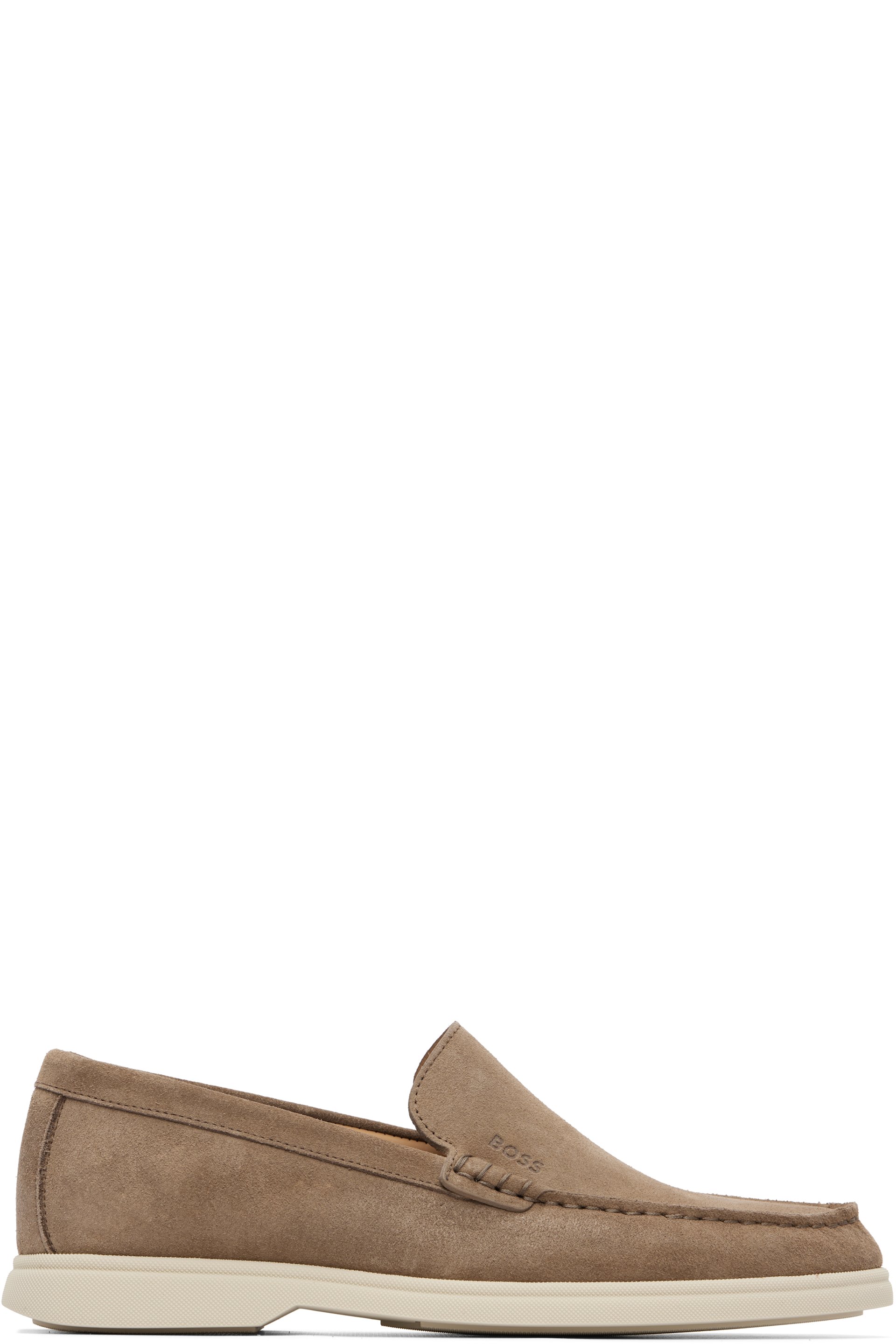 BOSS - Beige Debossed-Logo Suede Loafers