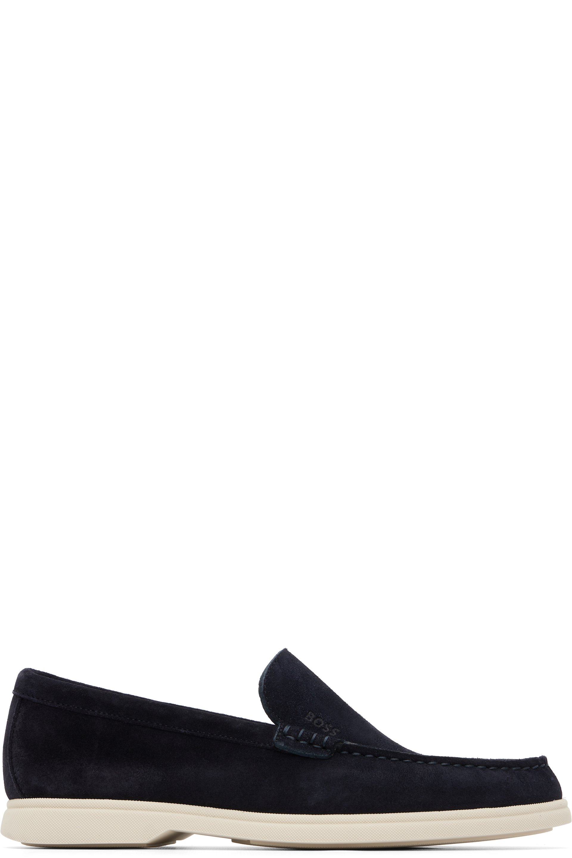 BOSS - Navy Debossed-Logo Suede Loafers