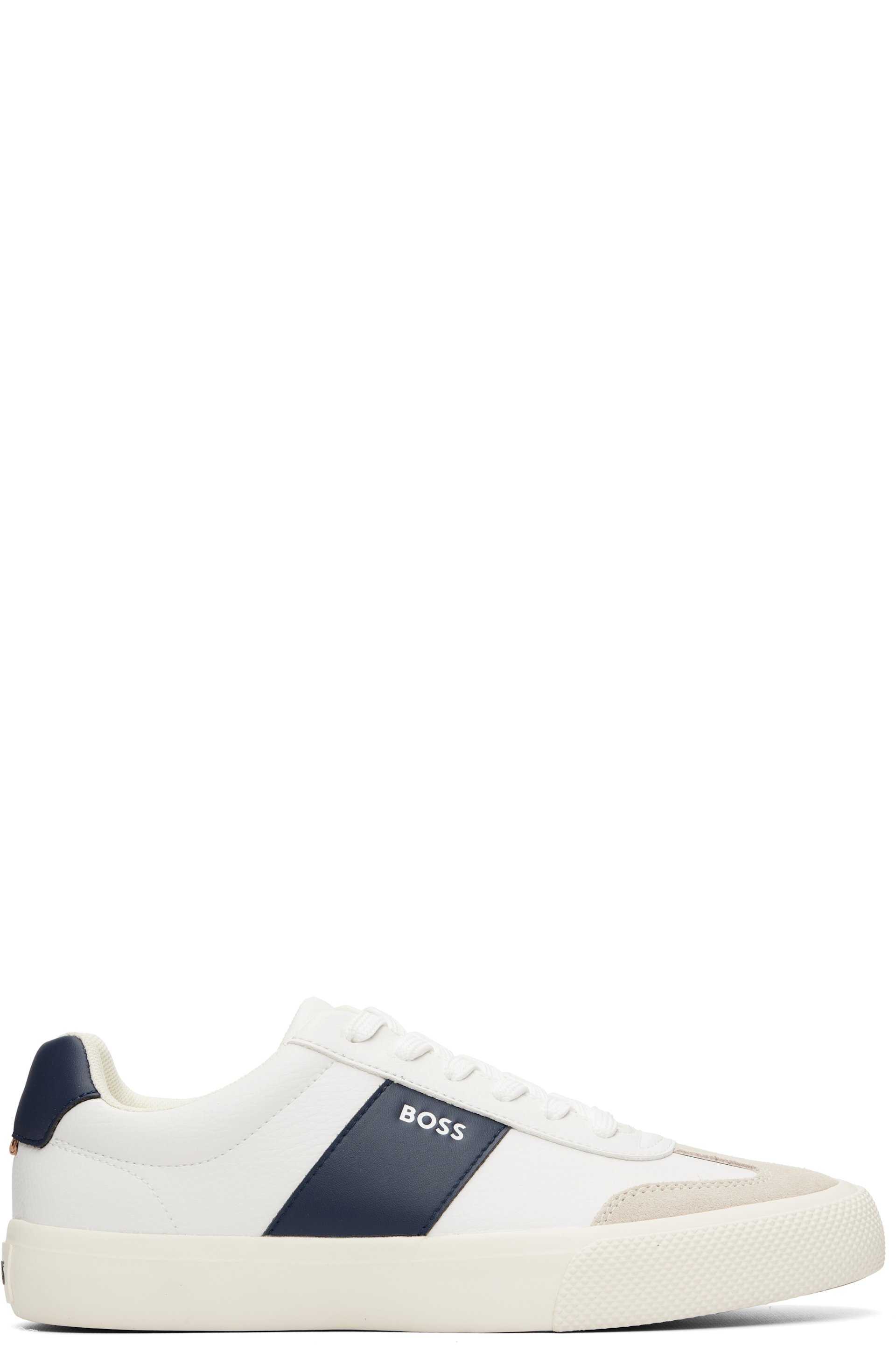 BOSS: White Grained Faux-Leather Sneakers | SSENSE