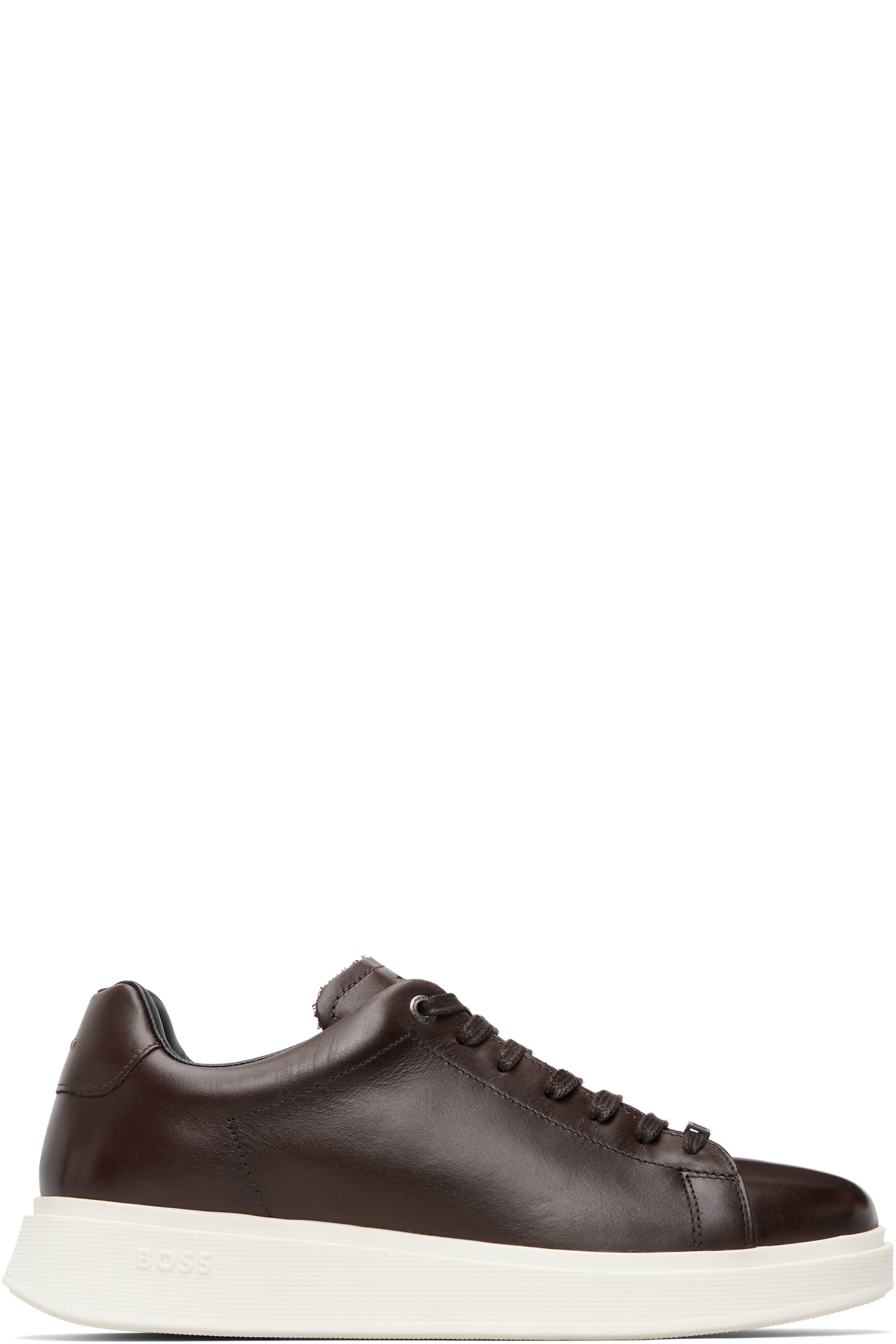 Boss - Baskets brunes en cuir poncé