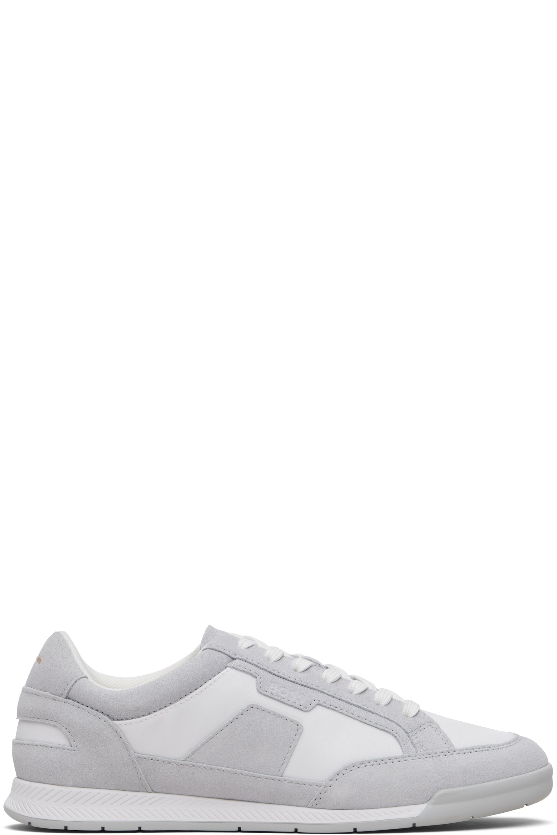 Boss - Baskets basses gris et blanc en satin