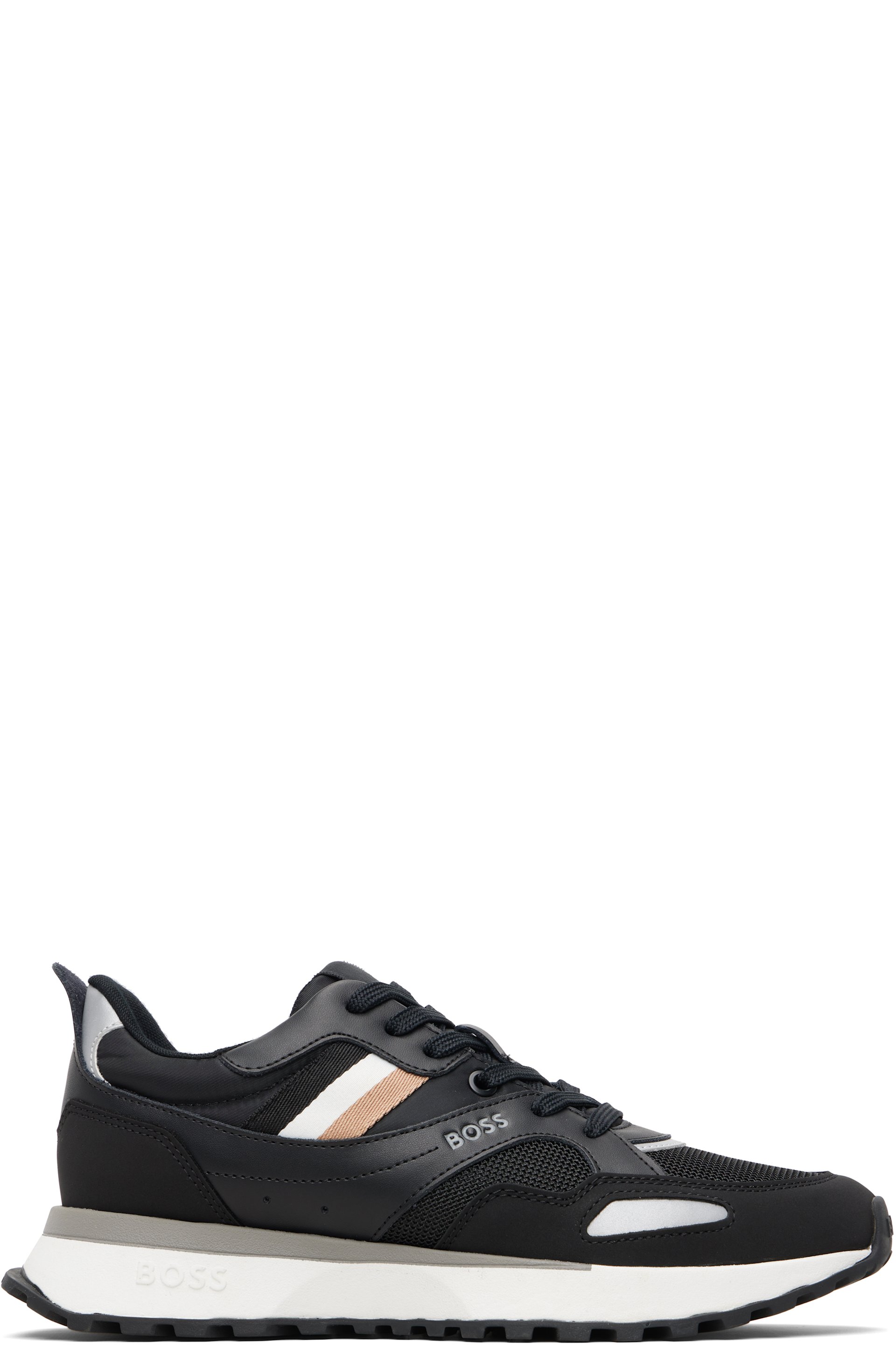 Boss - Baskets noires en filet et en cuir