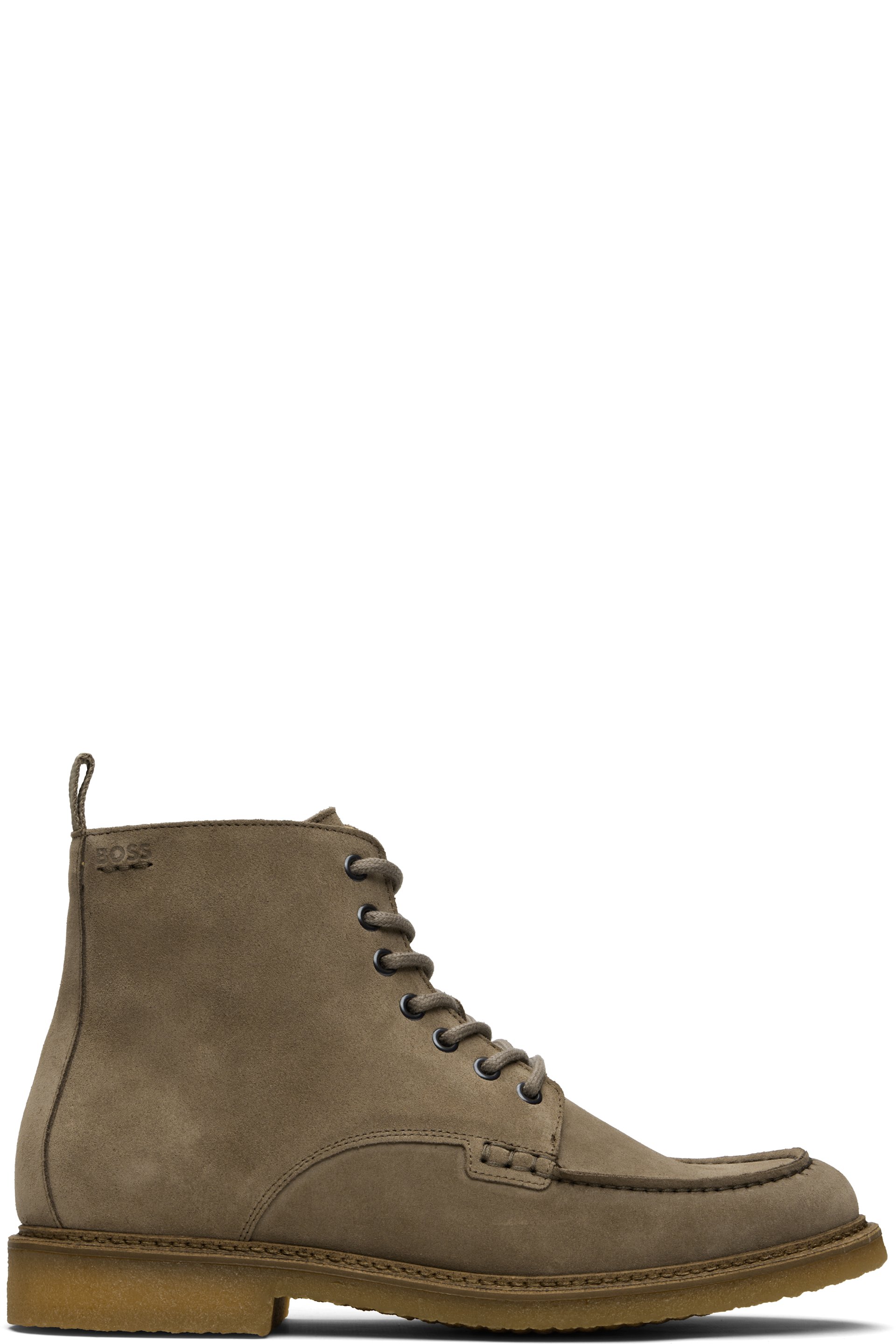 Boss - Bottines taupe en suède à semelle en caoutchouc crêpe