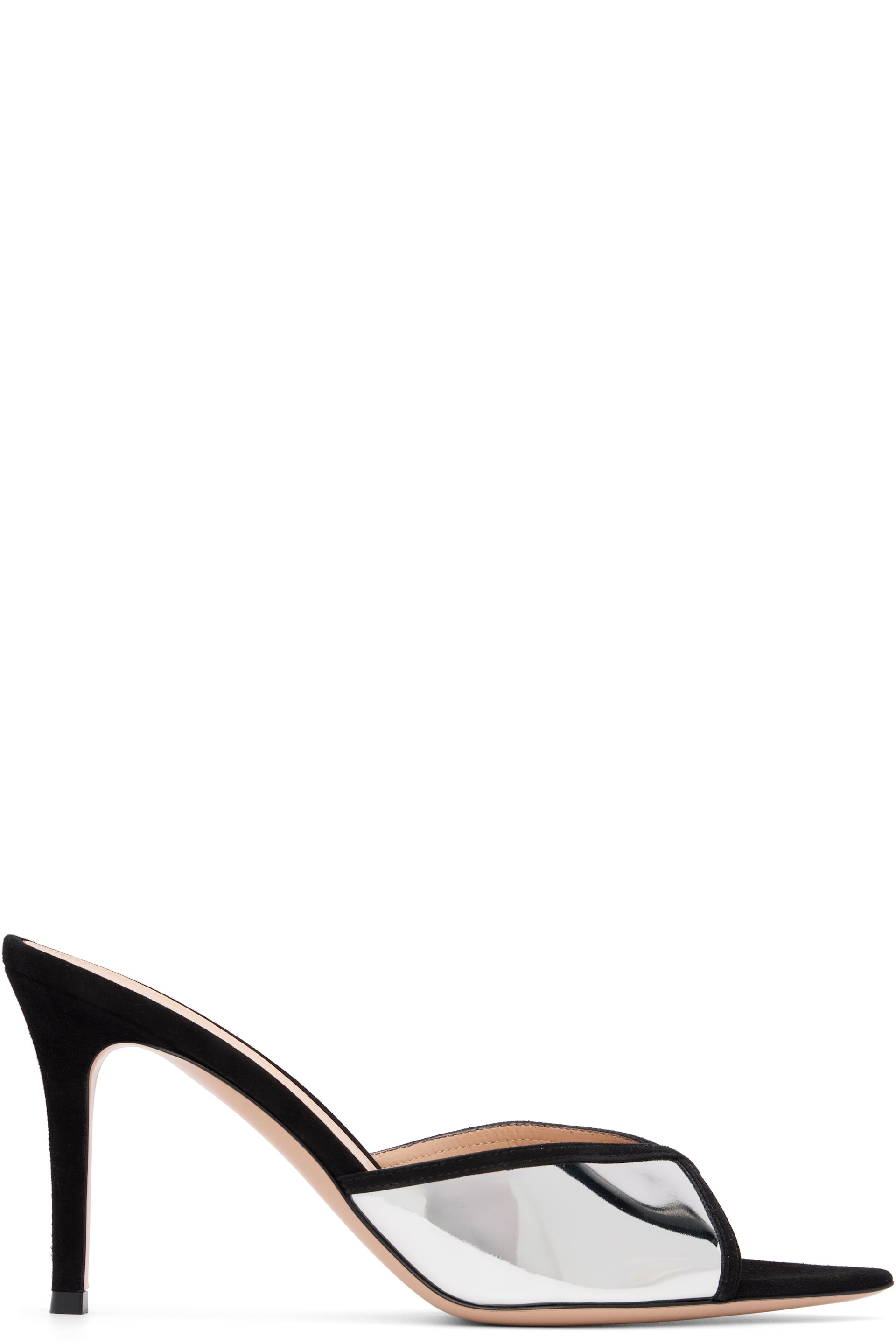 Gianvito Rossi - Sandales à talon de style mule Confetti noir et argenté