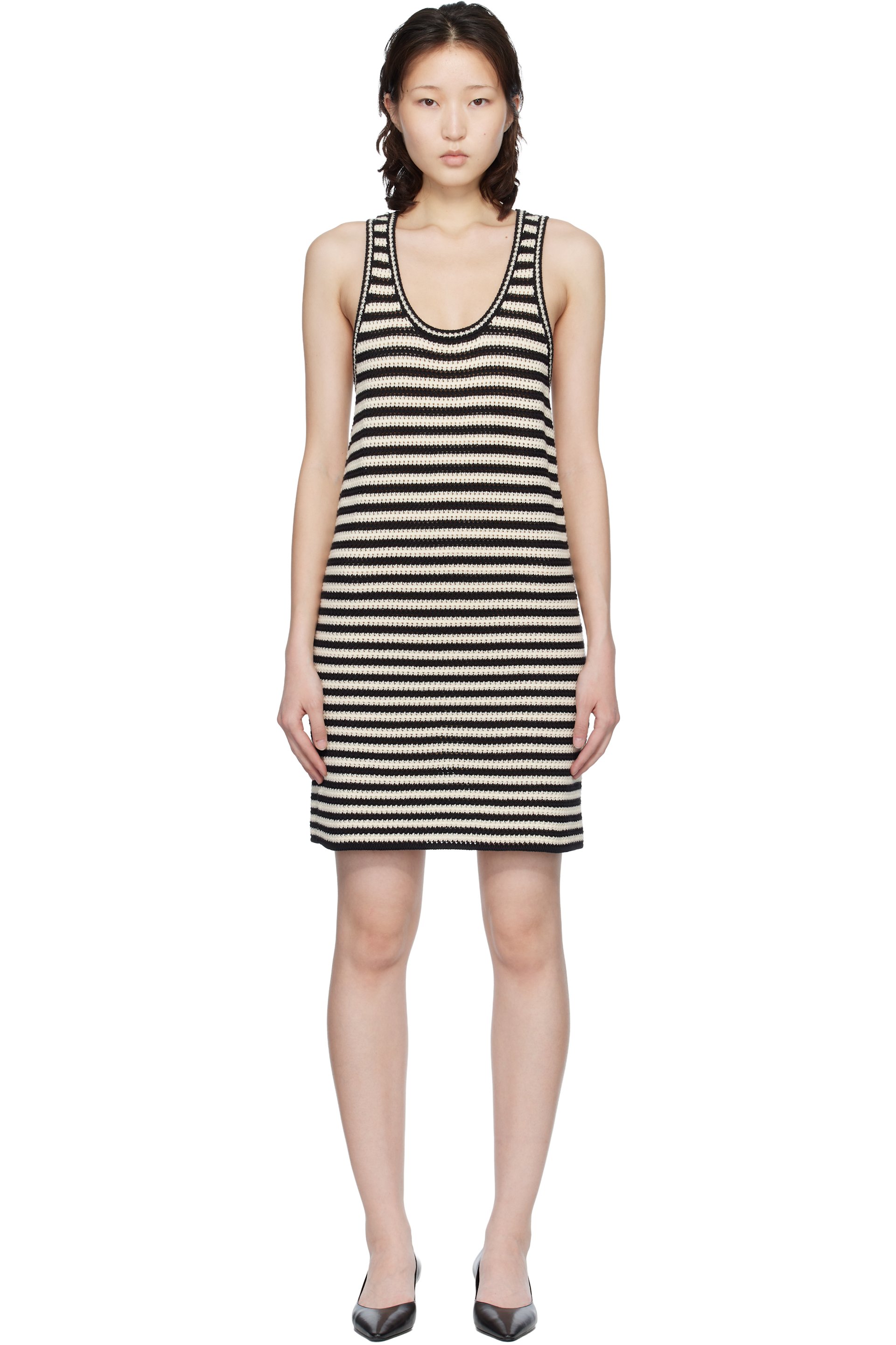 ANINE BING - Robe courte Arie noir et blanc cassé