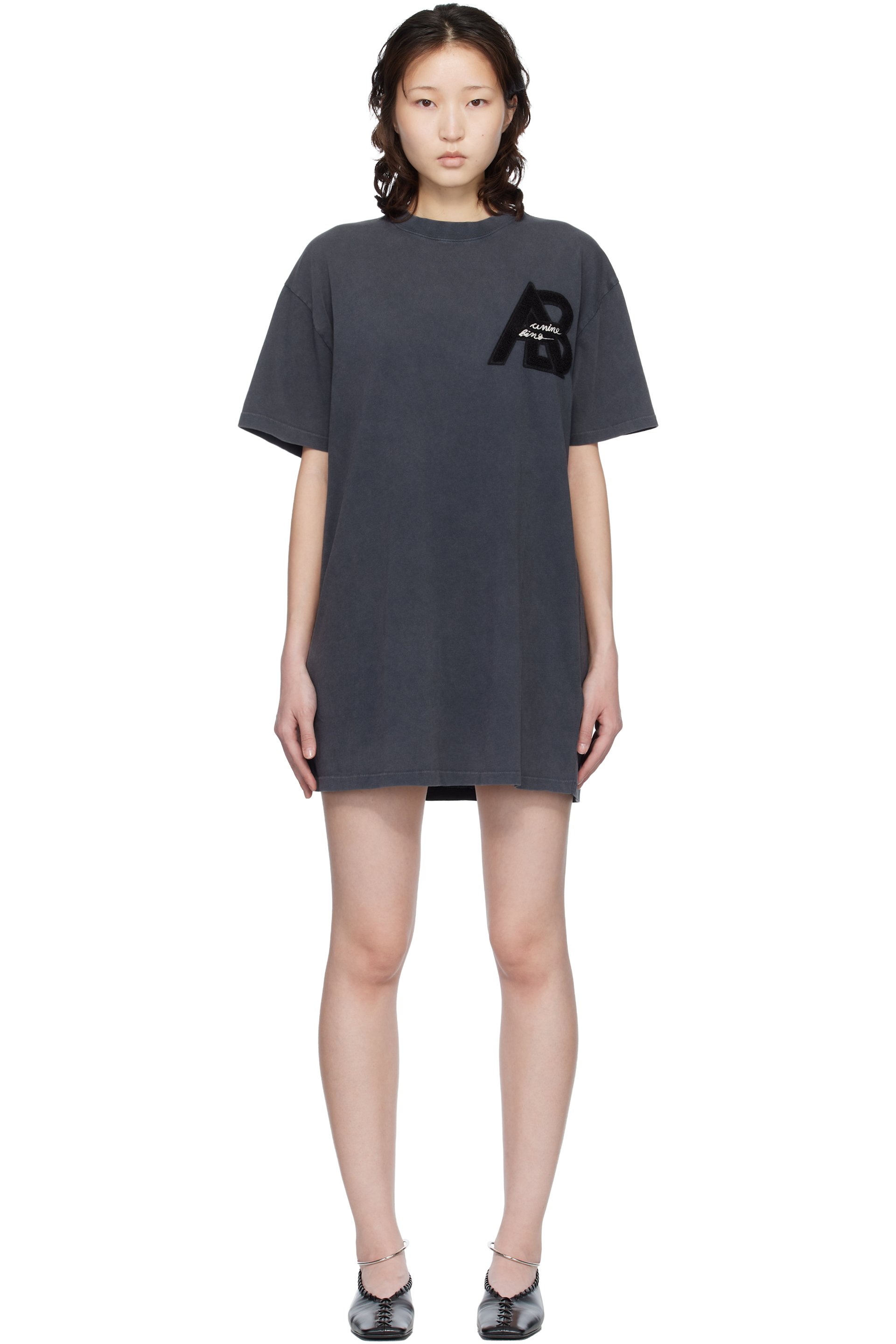 ANINE BING - Robe courte Beth grise à logo