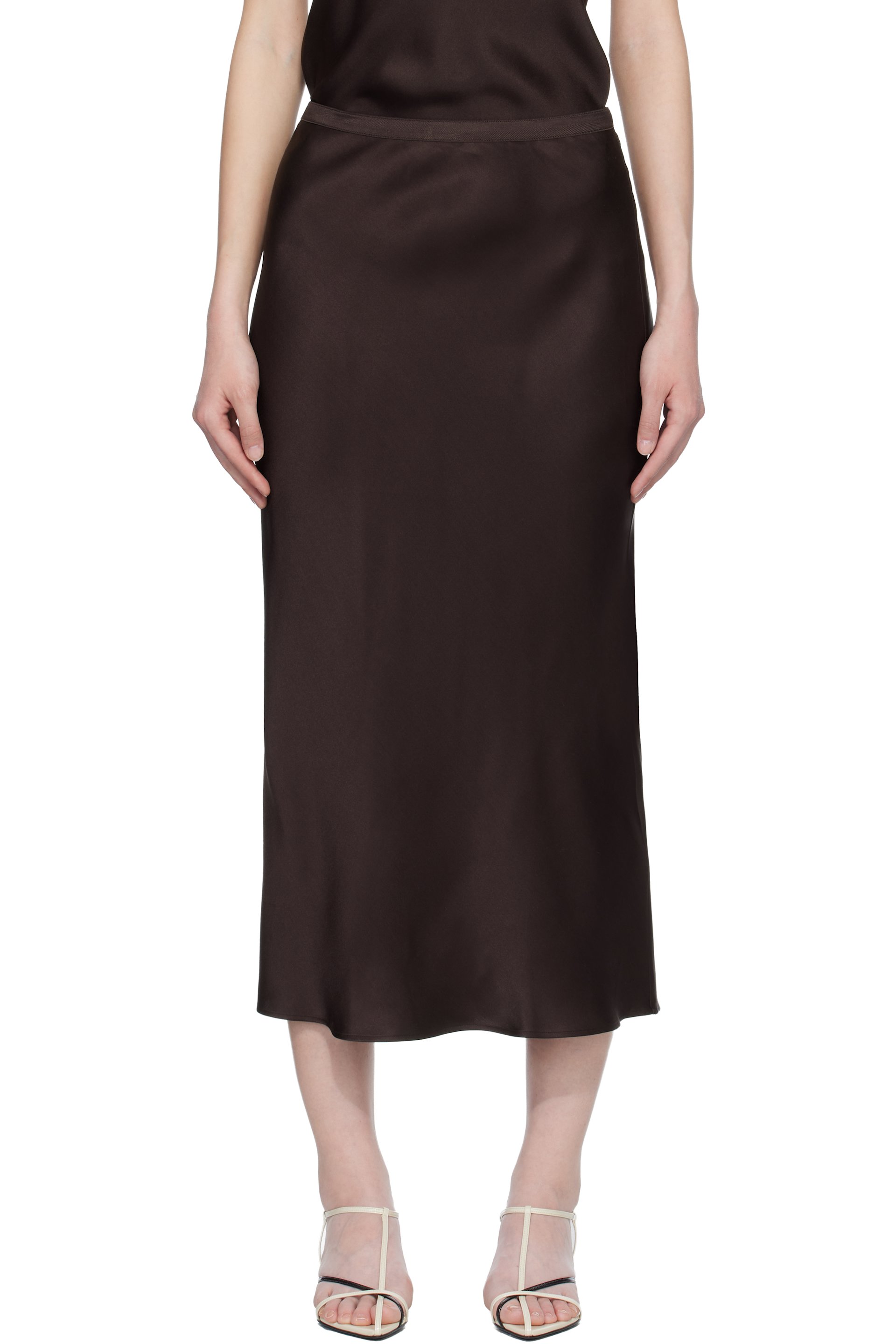ANINE BING - Jupe midi Bar brune en soie