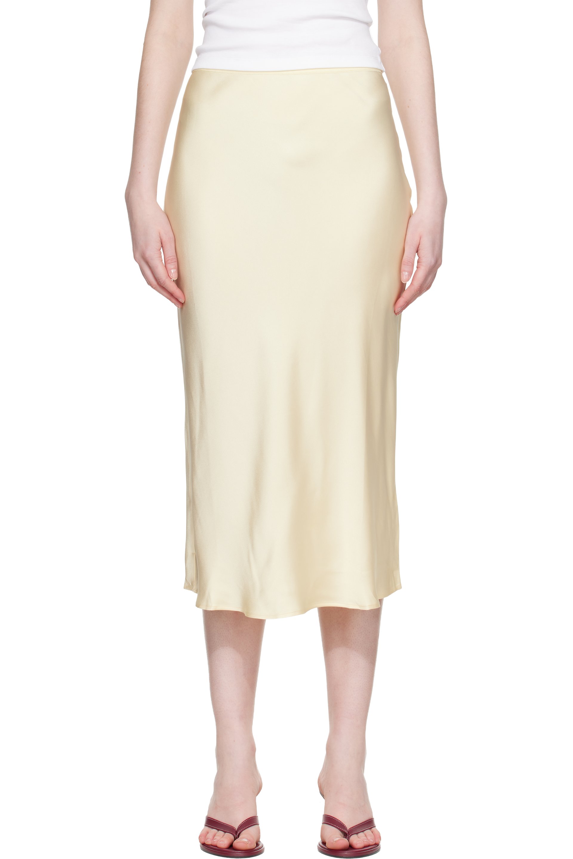 ANINE BING - Yellow Bar Silk Midi Skirt