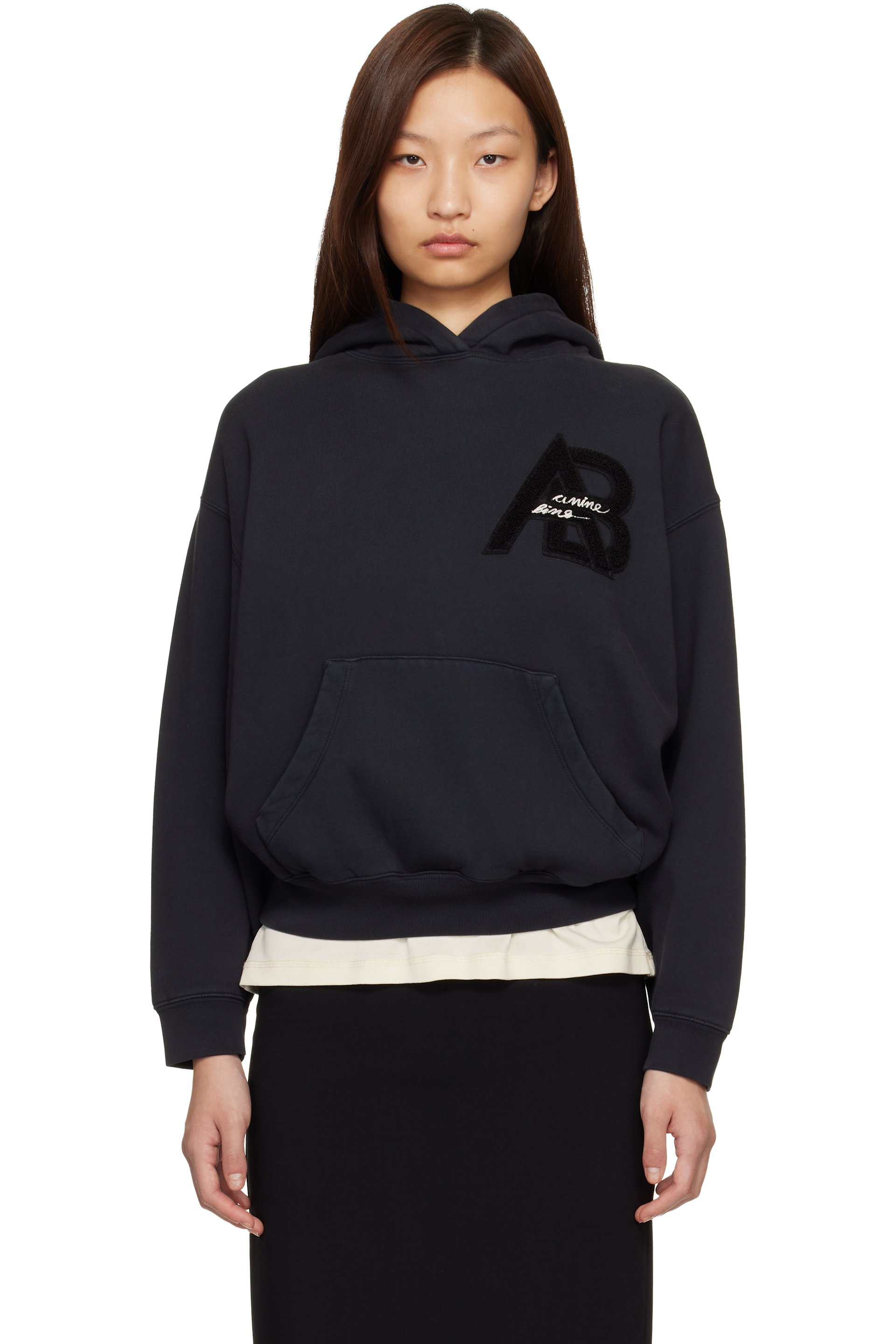 ANINE BING - Pull à capuche de style teddy Jaci noir