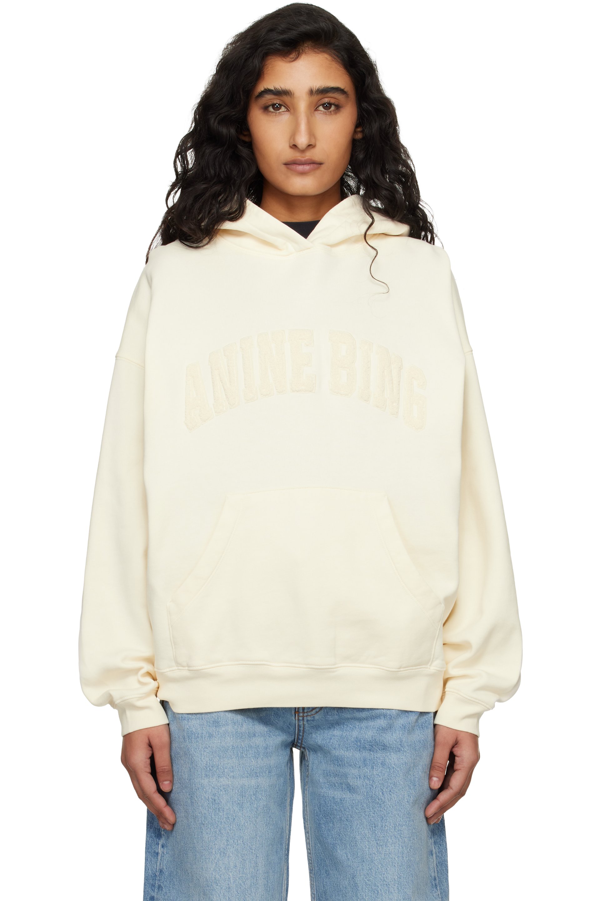 ANINE BING - Pull molletonné Harvey blanc cassé