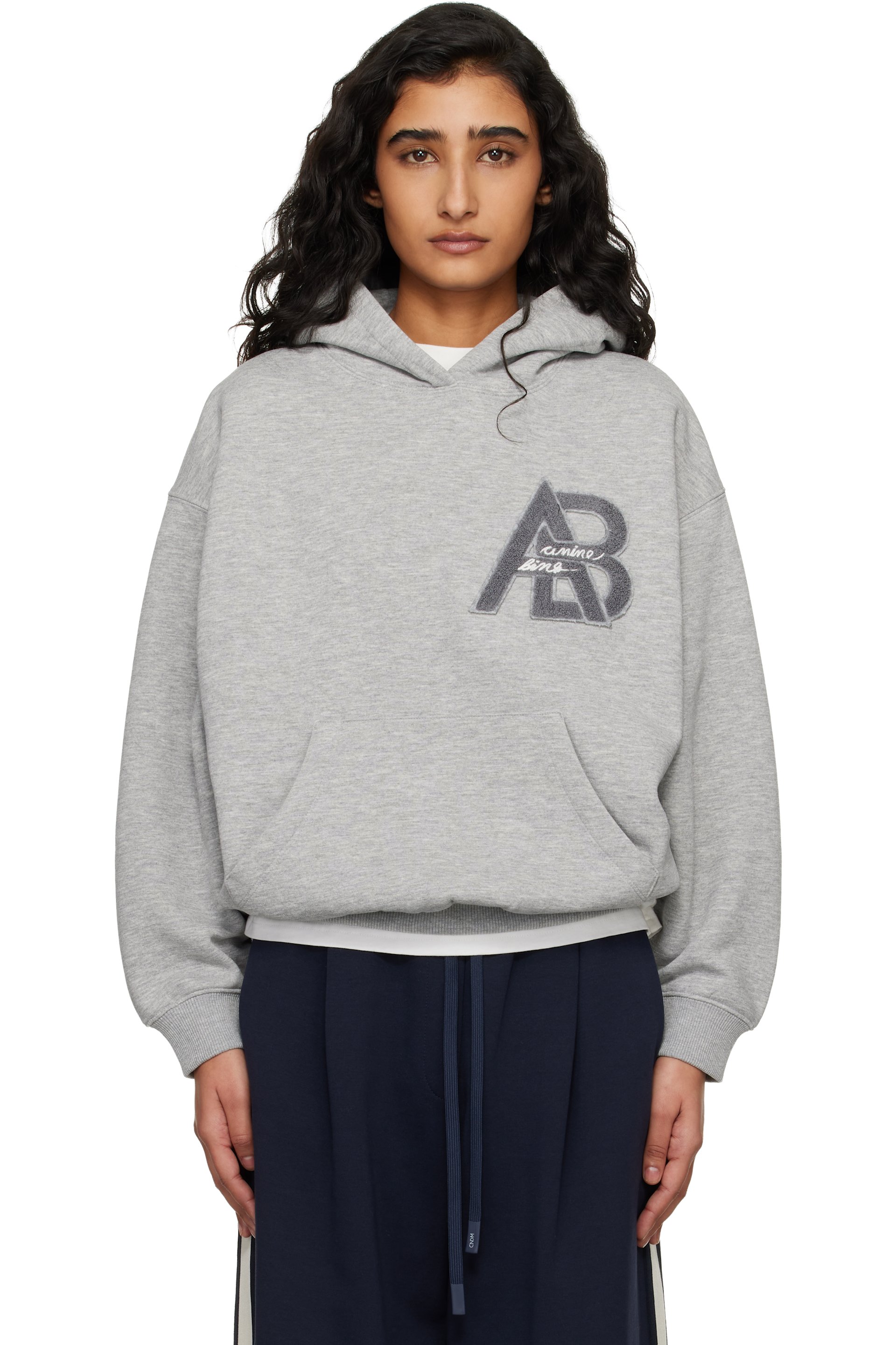 ANINE BING - Pull à capuche de style teddy Jaci gris