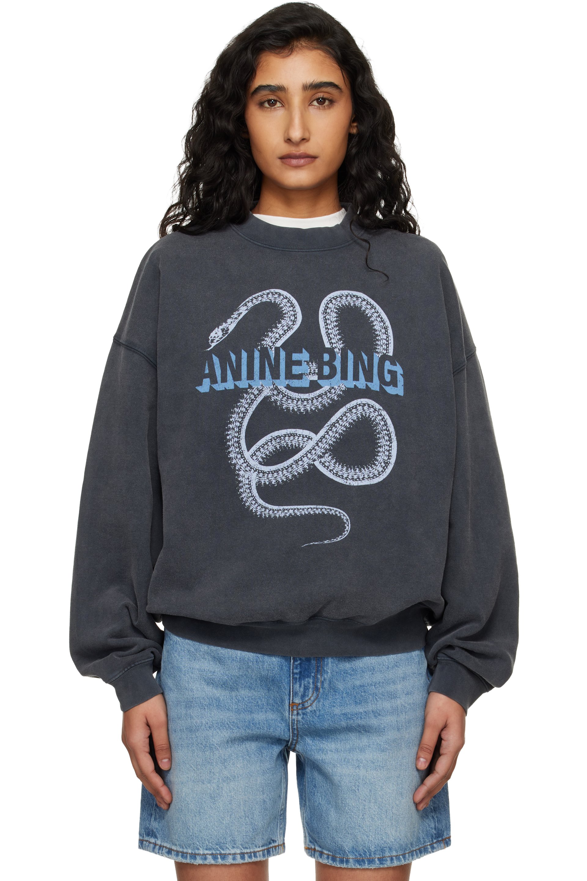 ANINE BING - ブラック Harvey Crew Snake スウェットシャツ