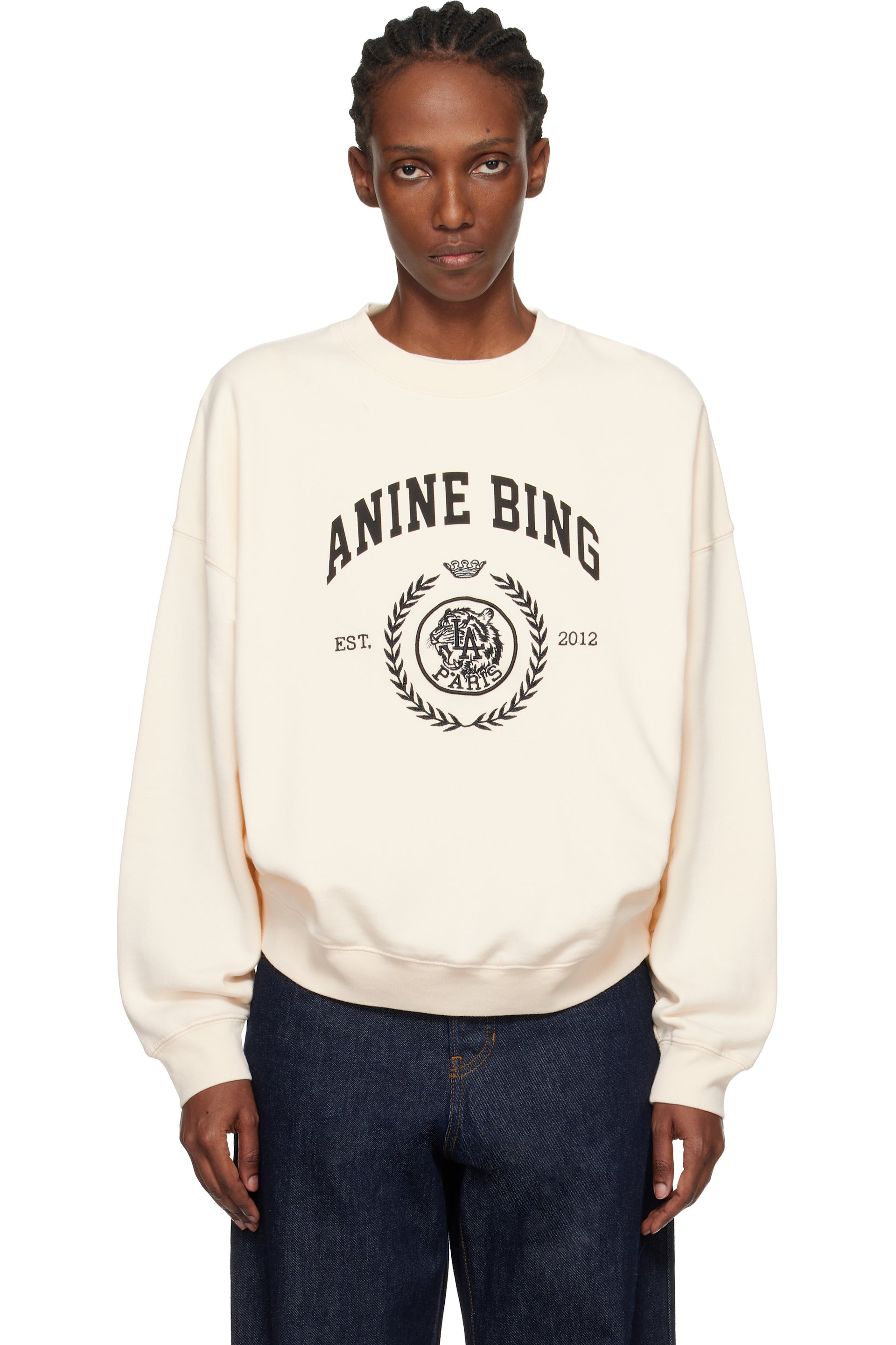 ANINE BING - オフホワイト Miles Collegiate スウェットシャツ