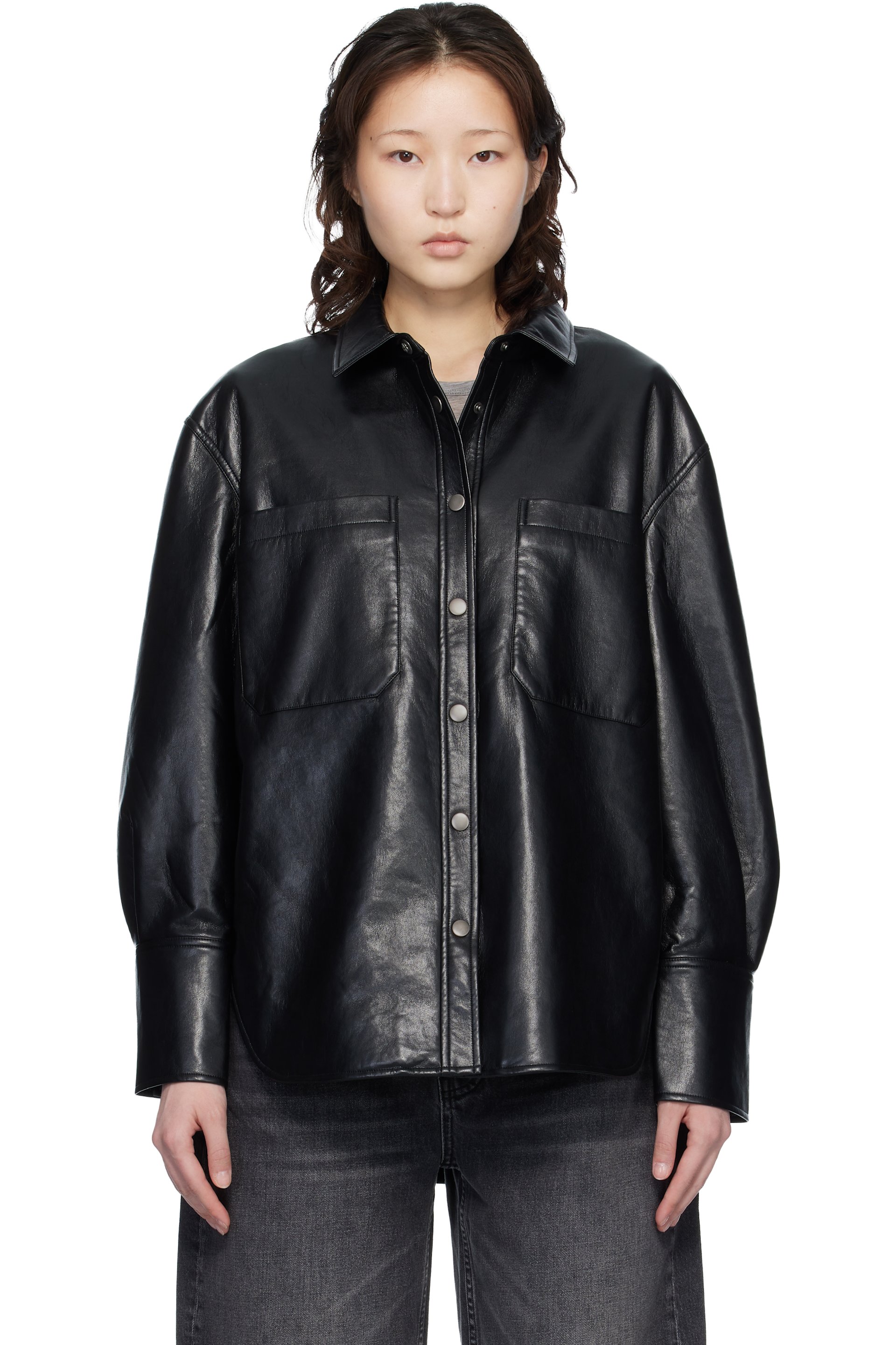 ANINE BING - Chemise Dante noir en cuir reconstitué