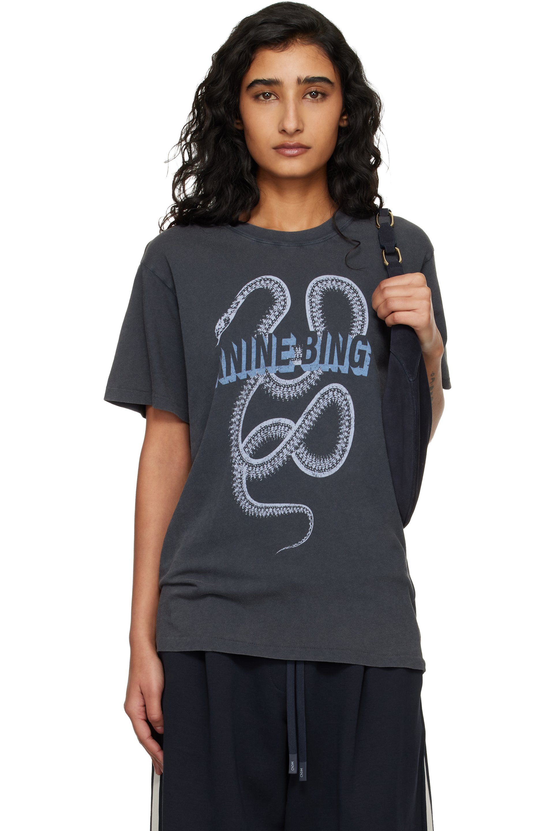 ANINE BING - T-shirt Lili noir à image de serpent