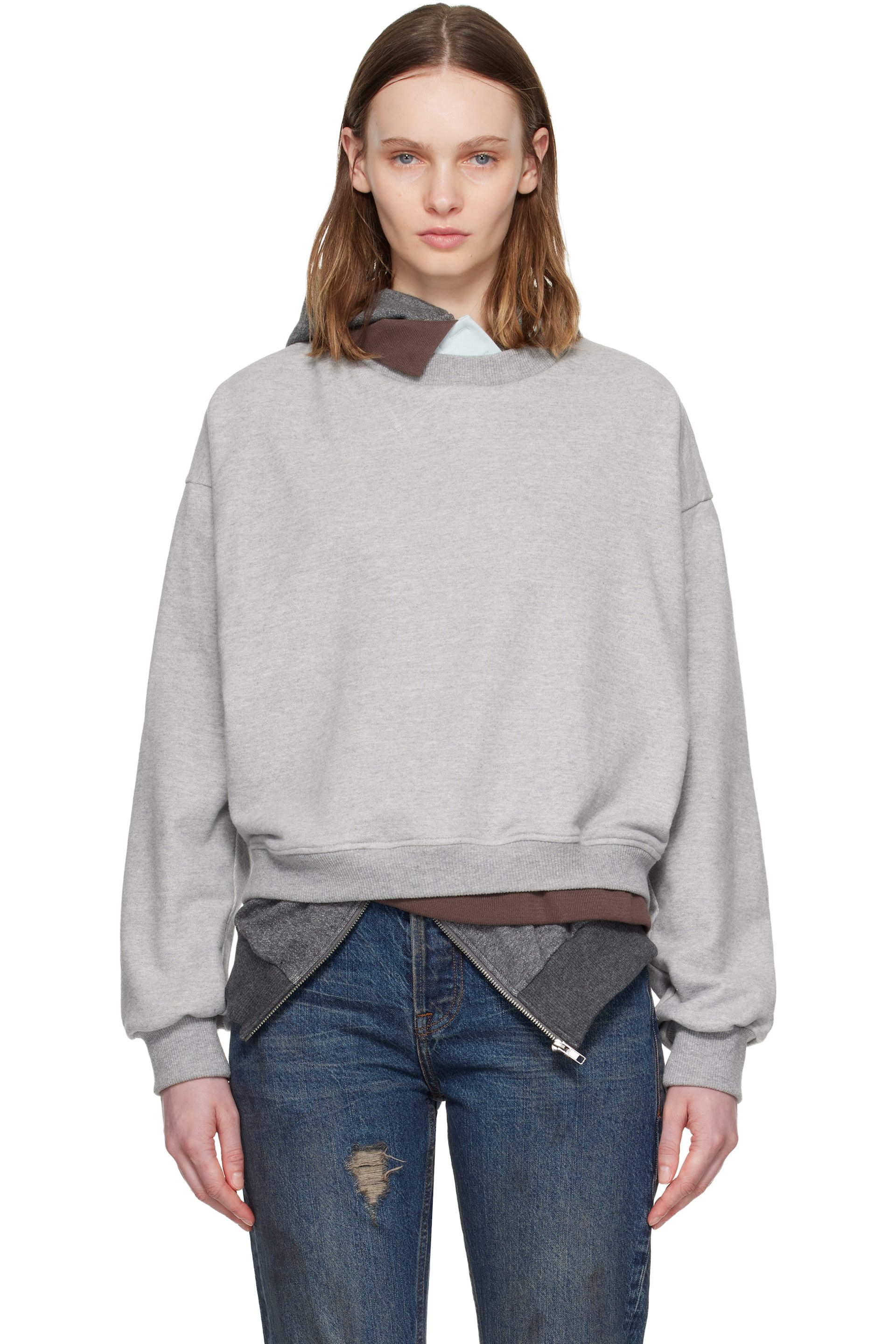 ALL-IN - Pull à capuche étagé gris et brun