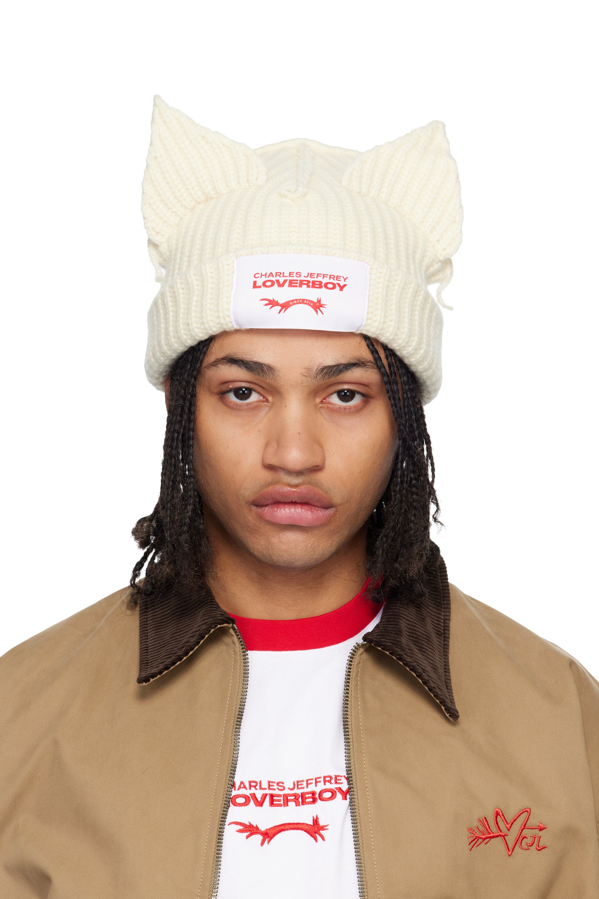Charles Jeffrey LOVERBOY: オフホワイト Chunky Ears ビーニー