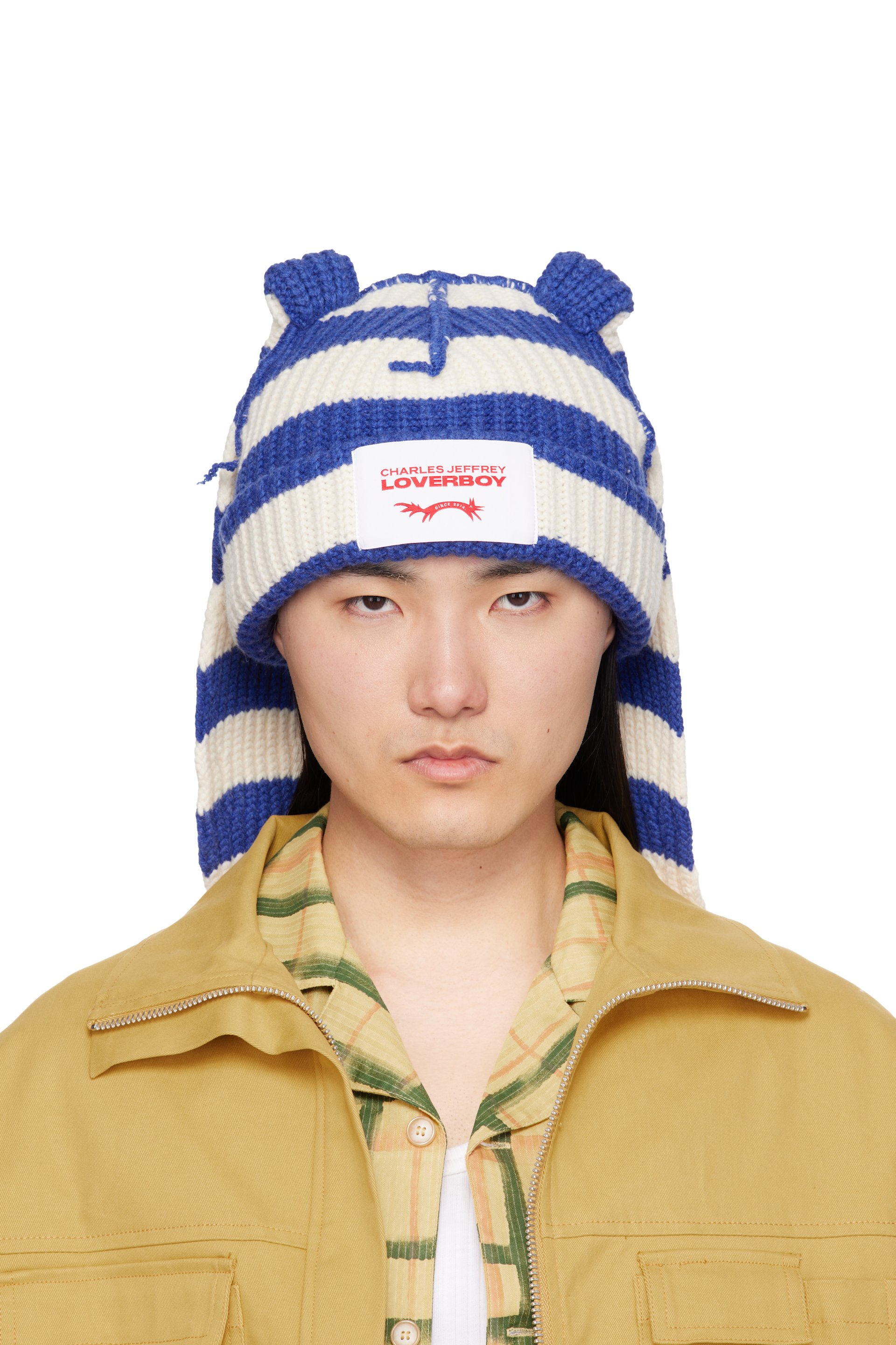 Charles Jeffrey LOVERBOY: ブルー＆ホワイト Chunky Rabbit ビーニー
