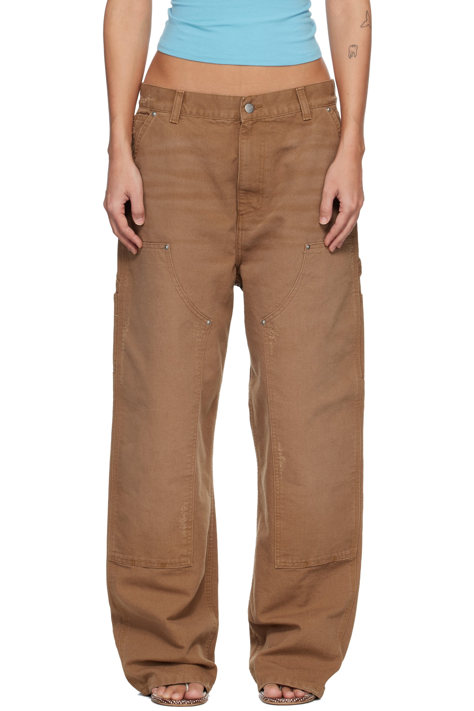 Carhartt Work In Progress - Jean Brandon brun clair à empiècement aux genoux