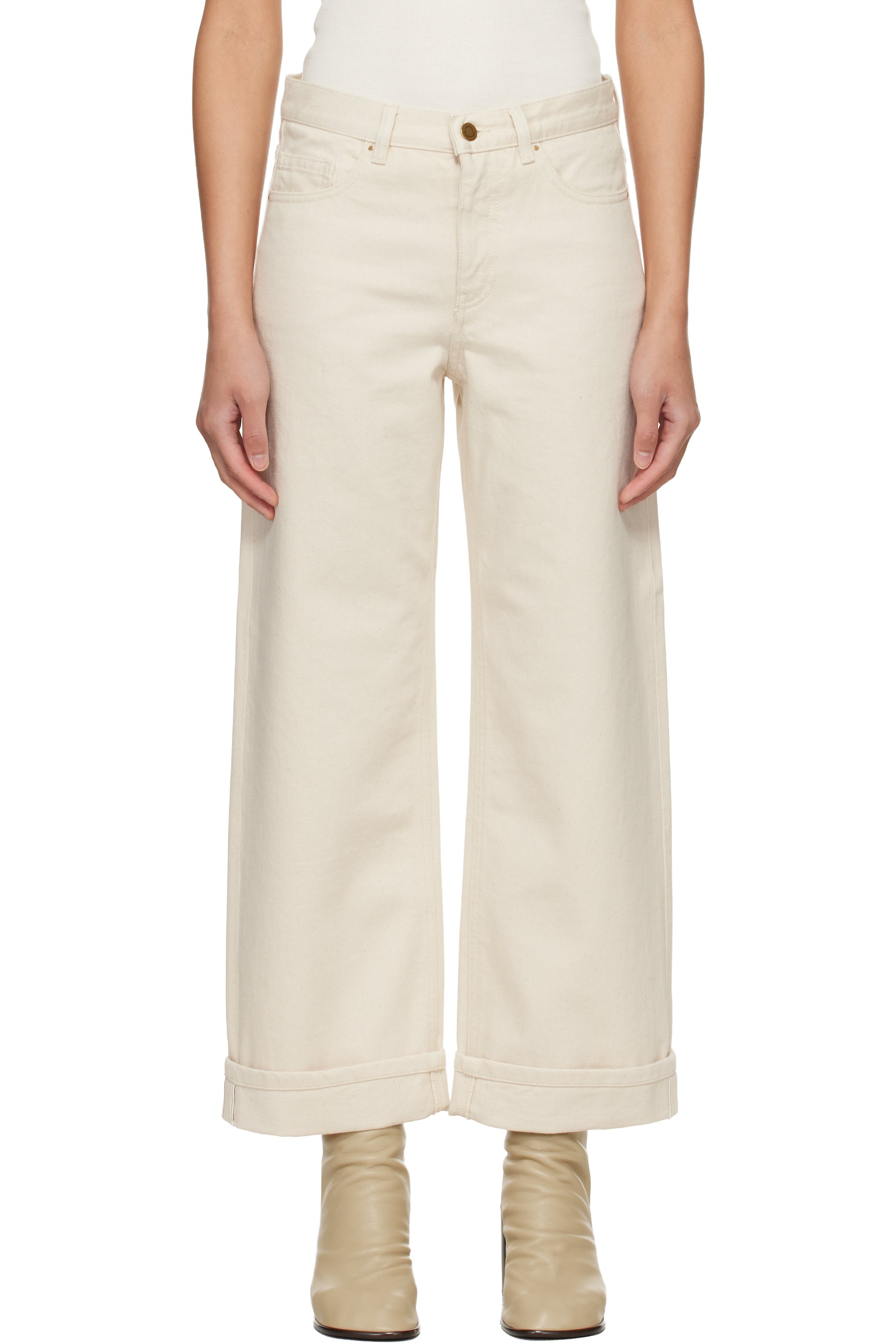Moncler - Jean écourté blanc cassé