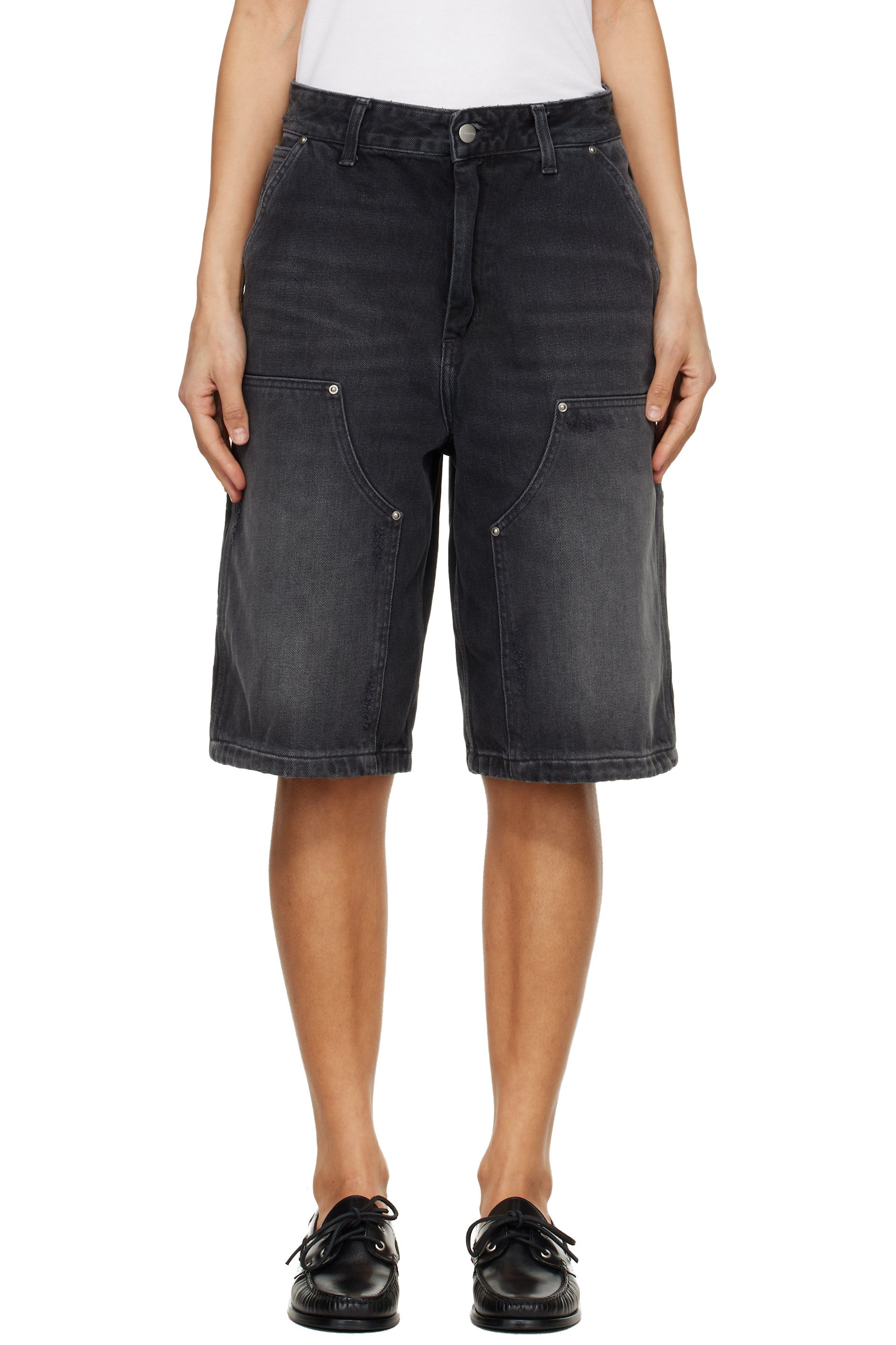 Carhartt Work In Progress - Short Nixon noir en denim à empiècement aux genoux