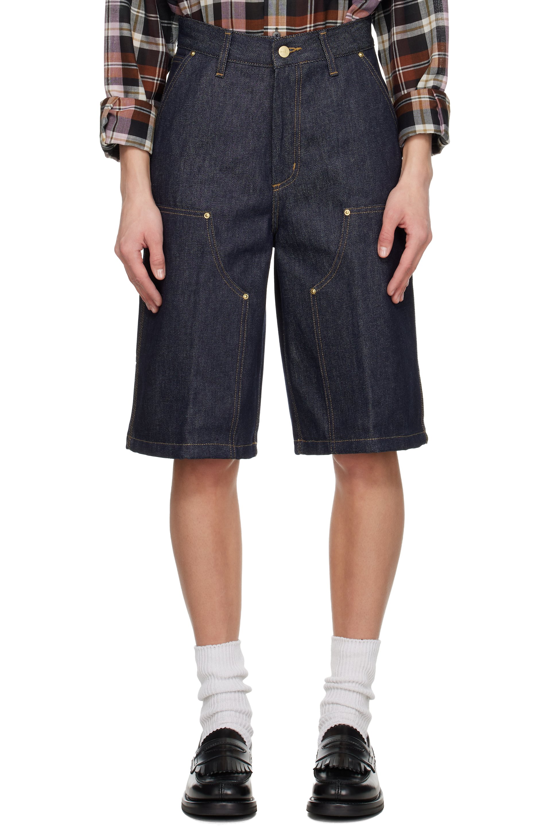 Carhartt Work In Progress - Short Nixon bleu en denim à empiècement aux genoux